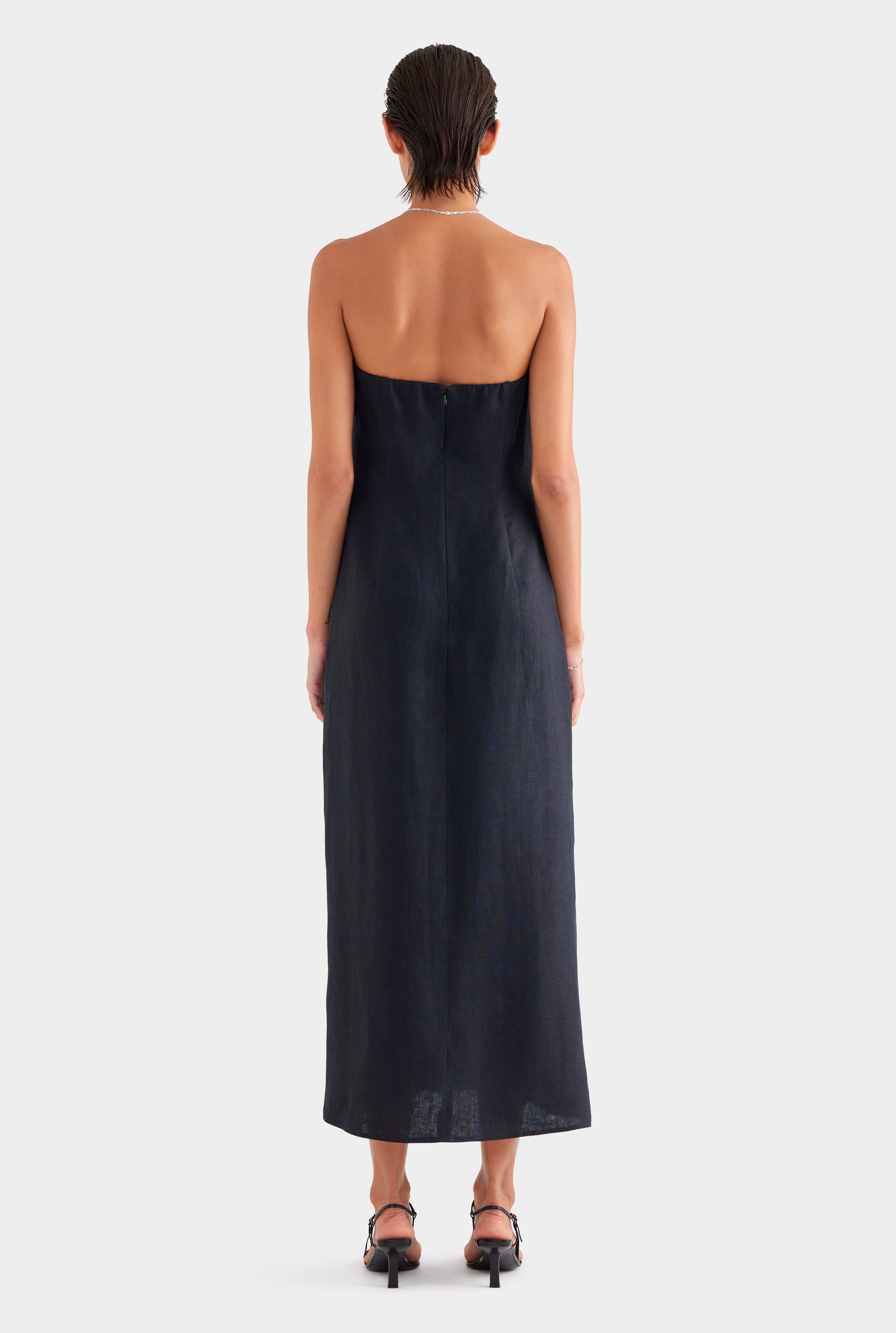 Linen Strapless Maxi Dress - Black
