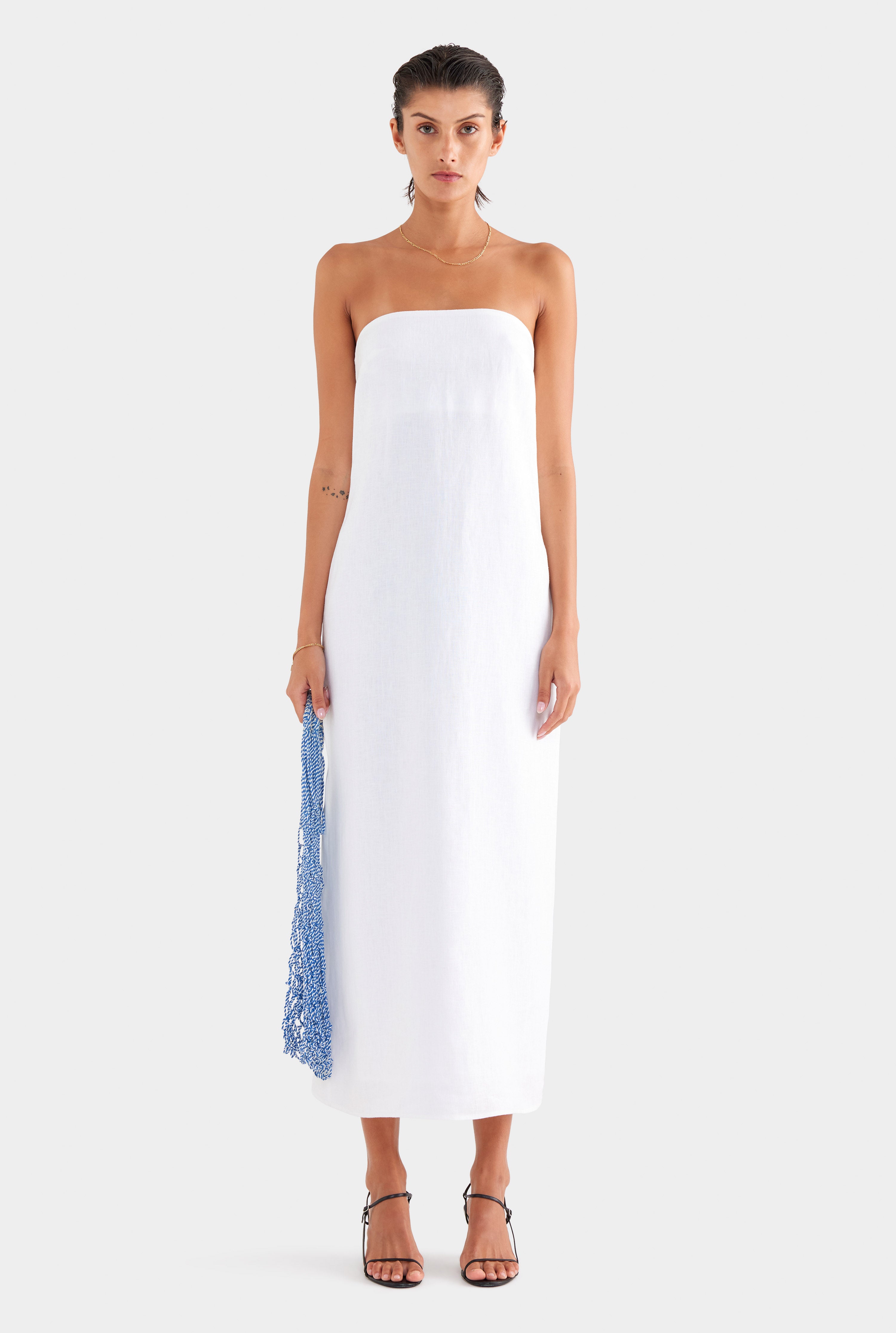 Linen Strapless Maxi Dress - White