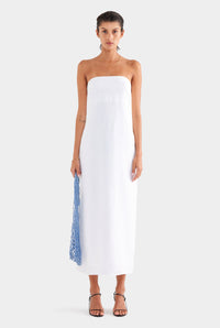 Linen Strapless Maxi Dress - White