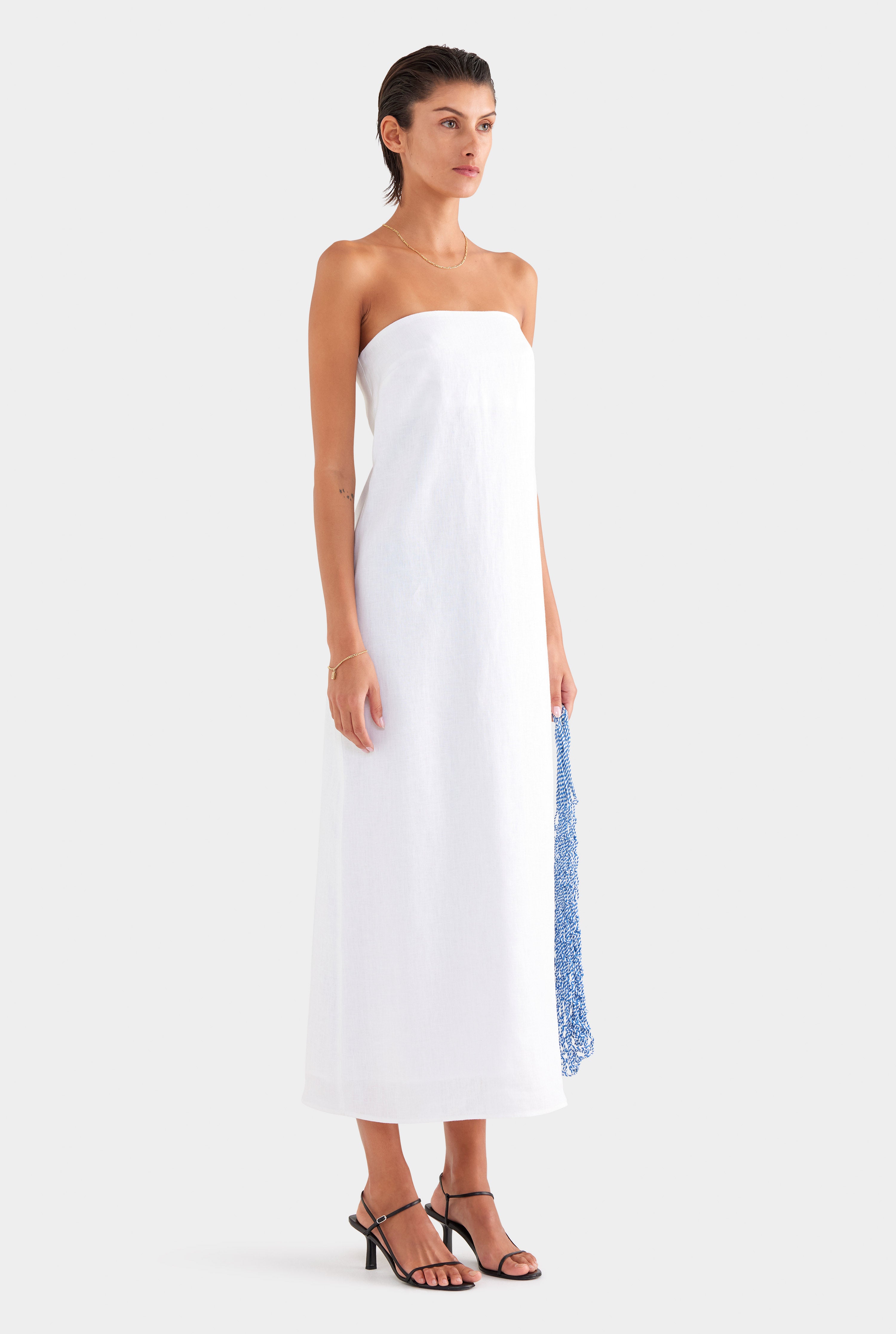 Linen Strapless Maxi Dress - White