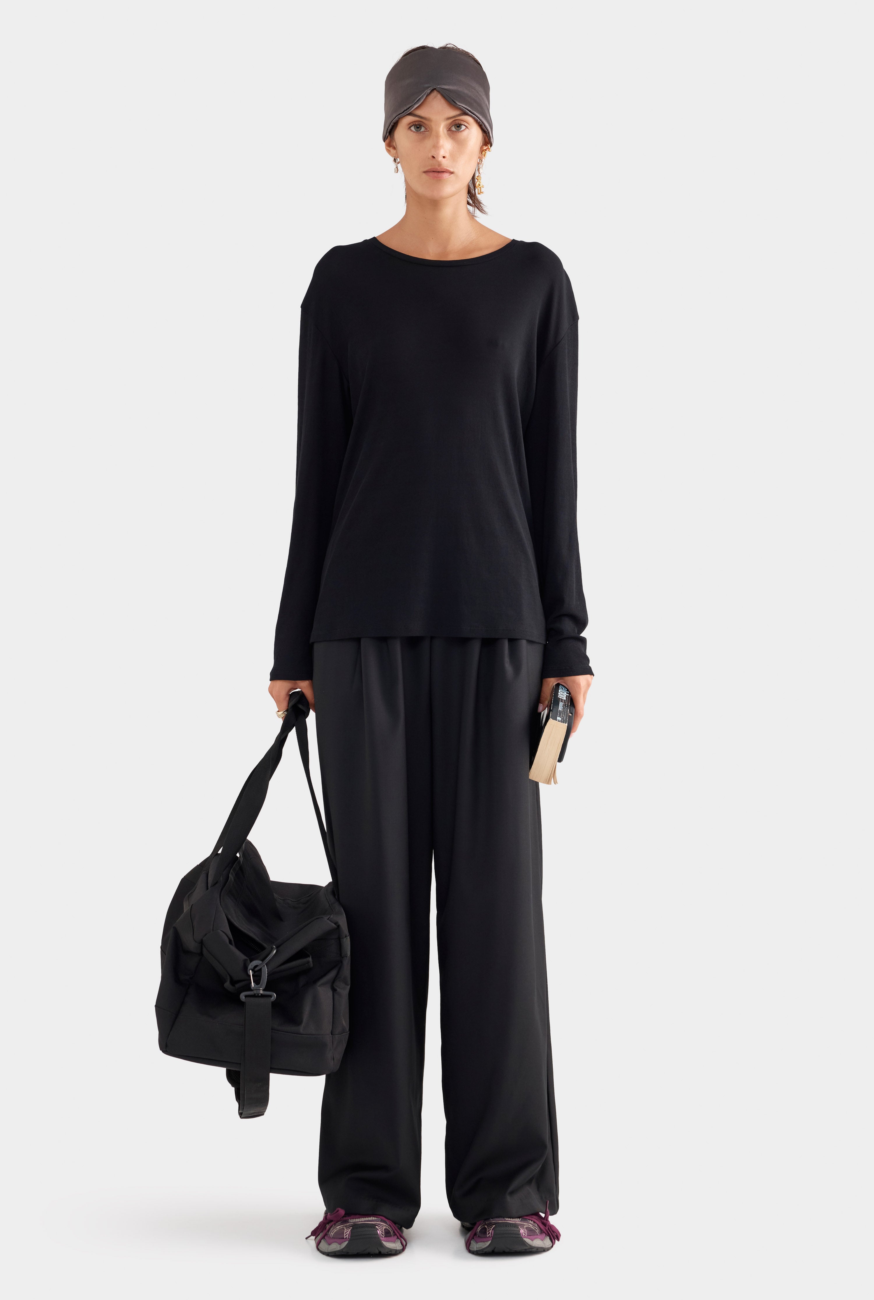 Long Sleeve Lightweight Cotton Tee - Black