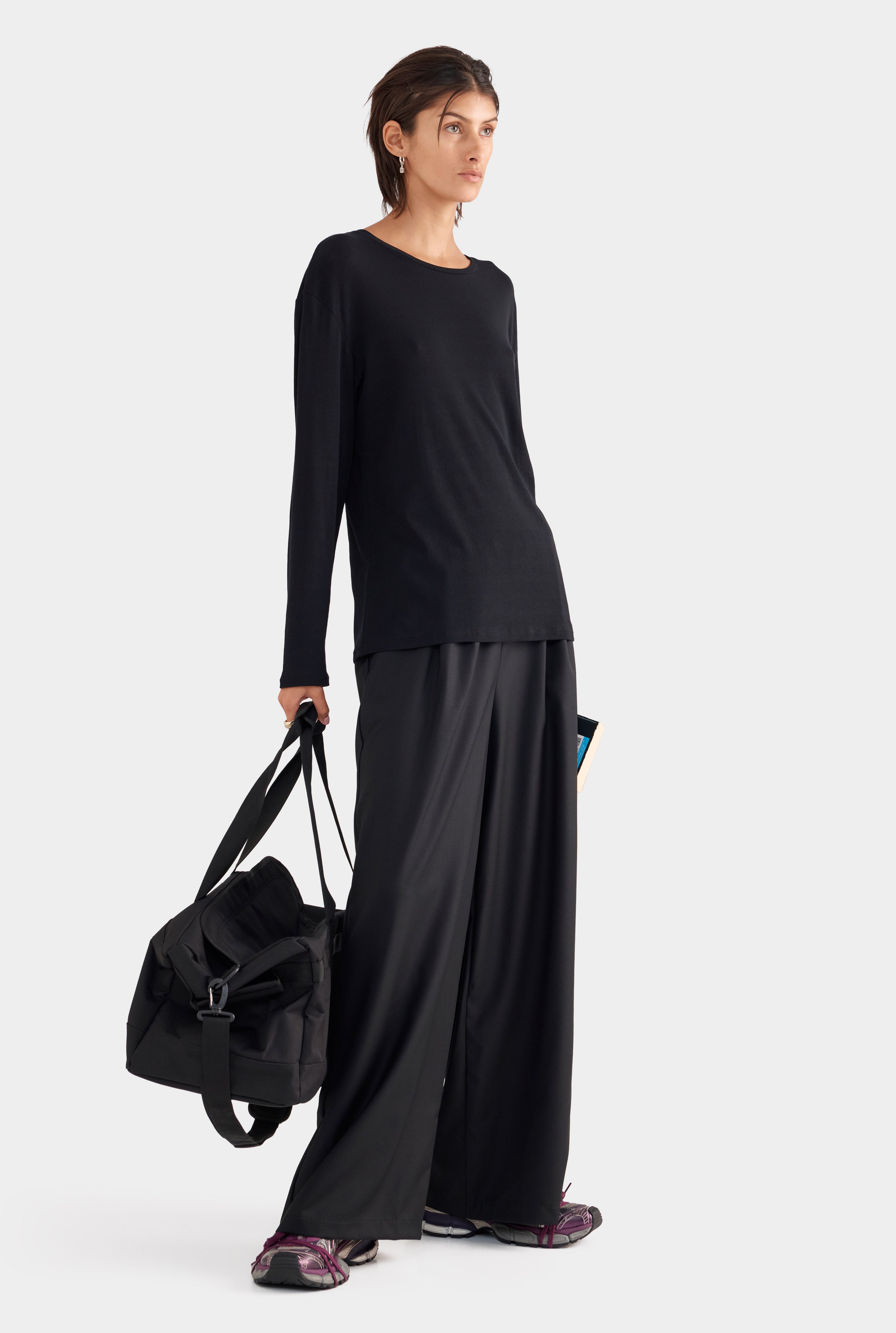 Long Sleeve Lightweight Cotton Tee - Black