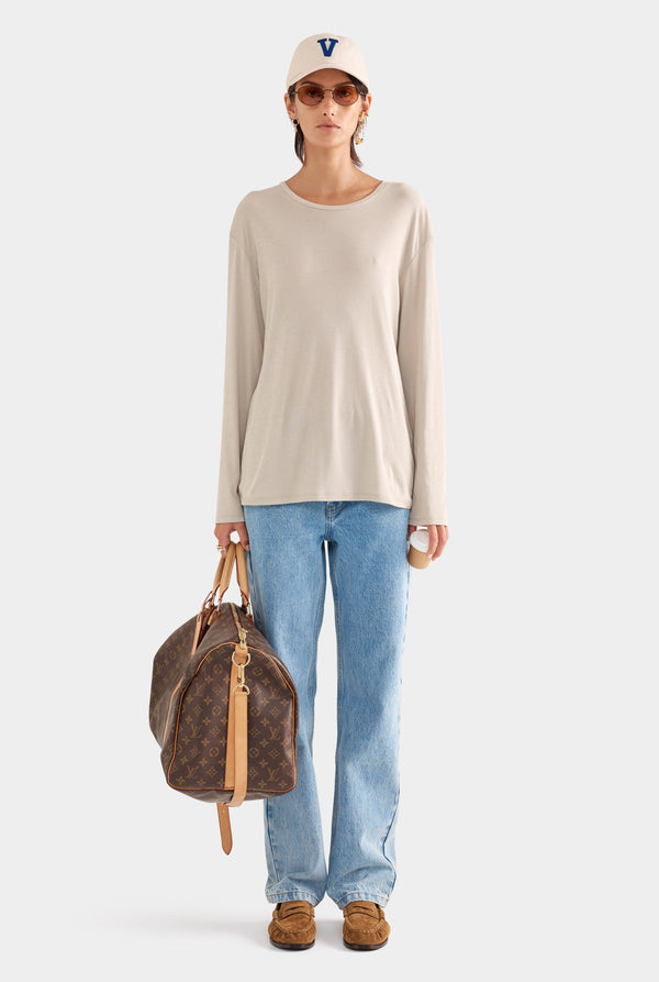 Long Sleeve Lightweight Cotton Tee - Stone