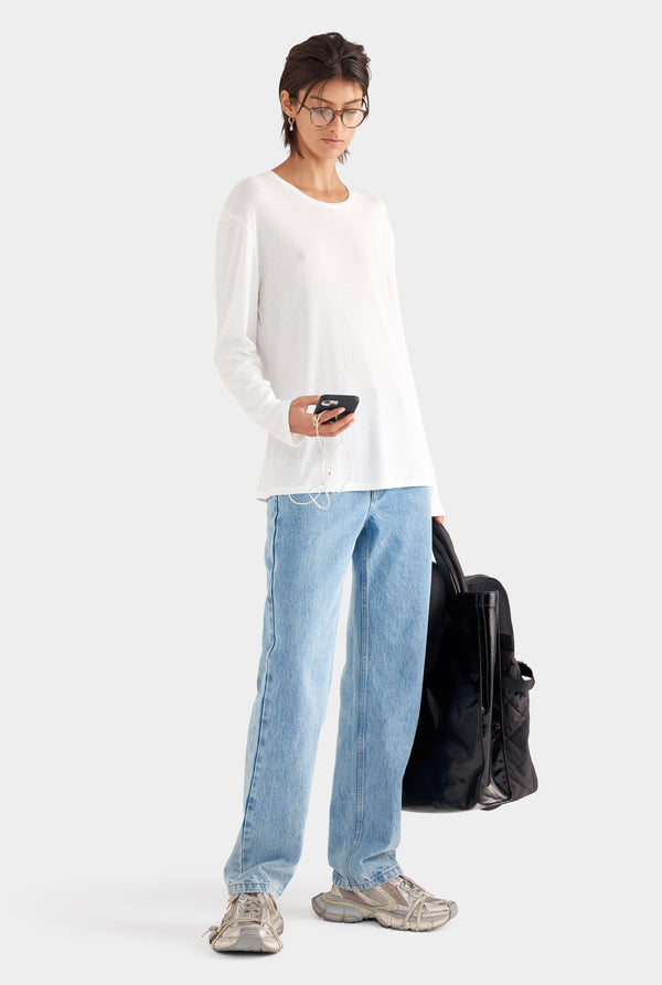 Long Sleeve Lightweight Cotton Tee - White