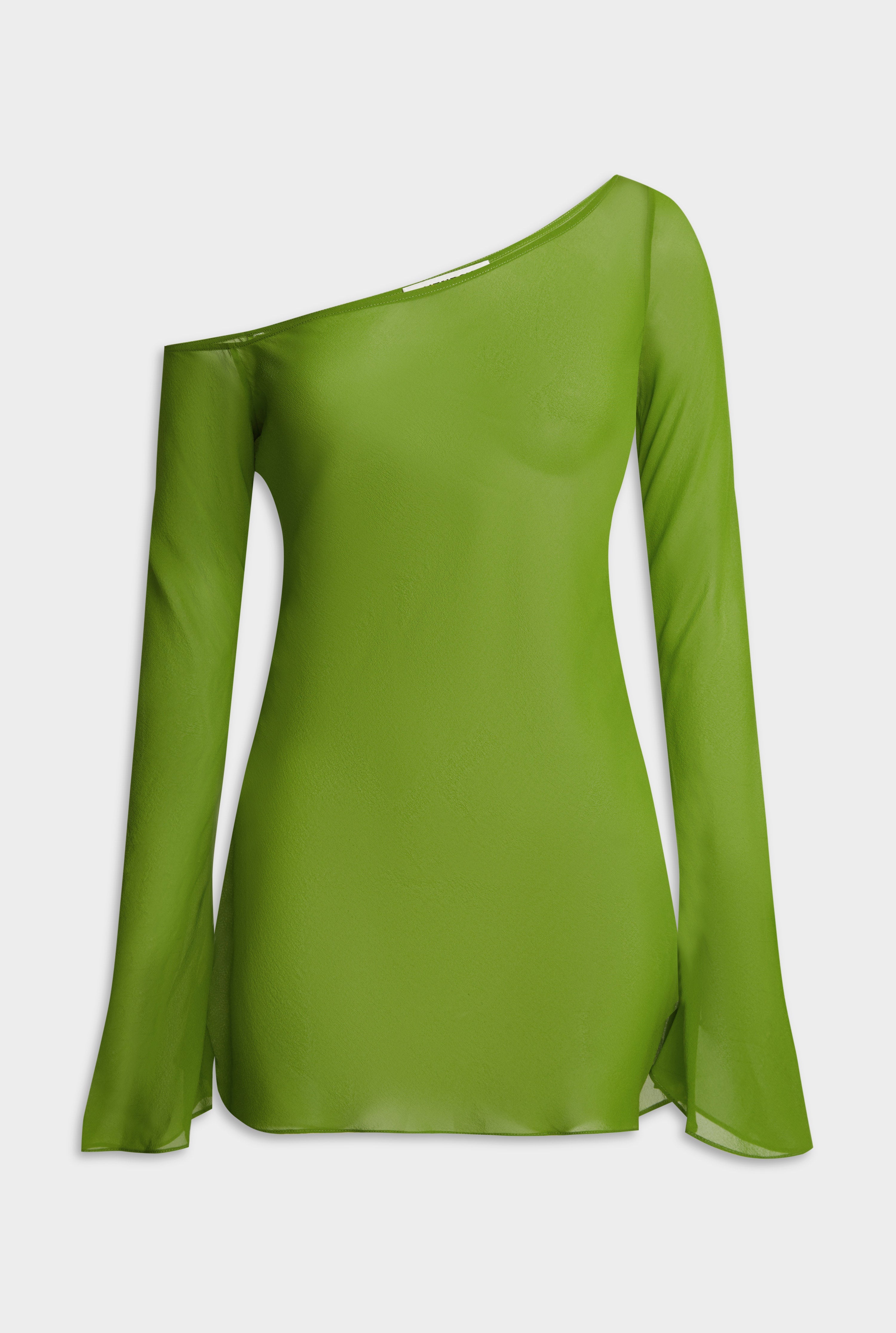 One Shoulder Silk Mini Dress - Leaf Green