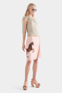 Layered Silk Skirt - Pink/Horse Stamp