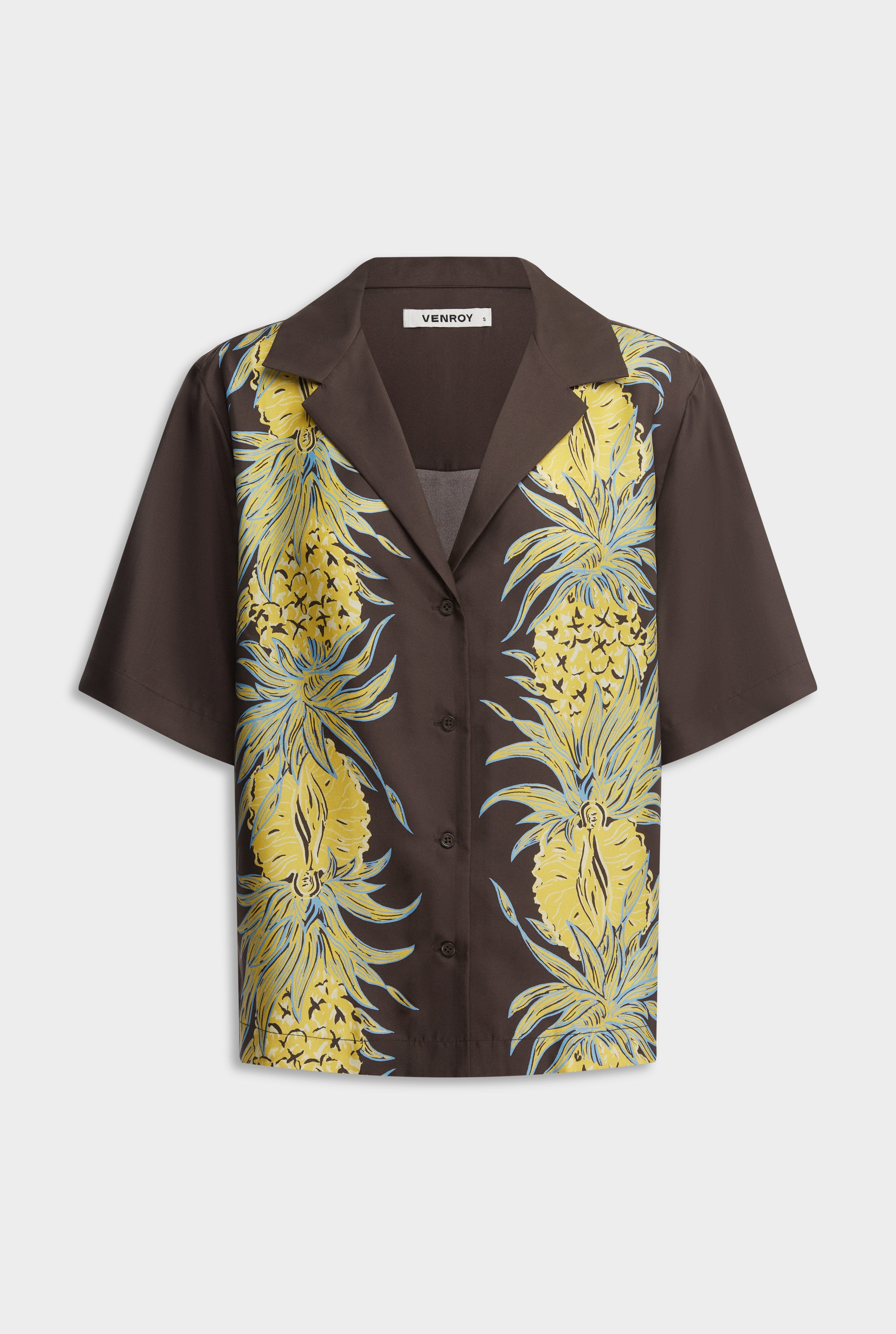 Relaxed Silk Camp Collar Shirt - Pineapple Print
