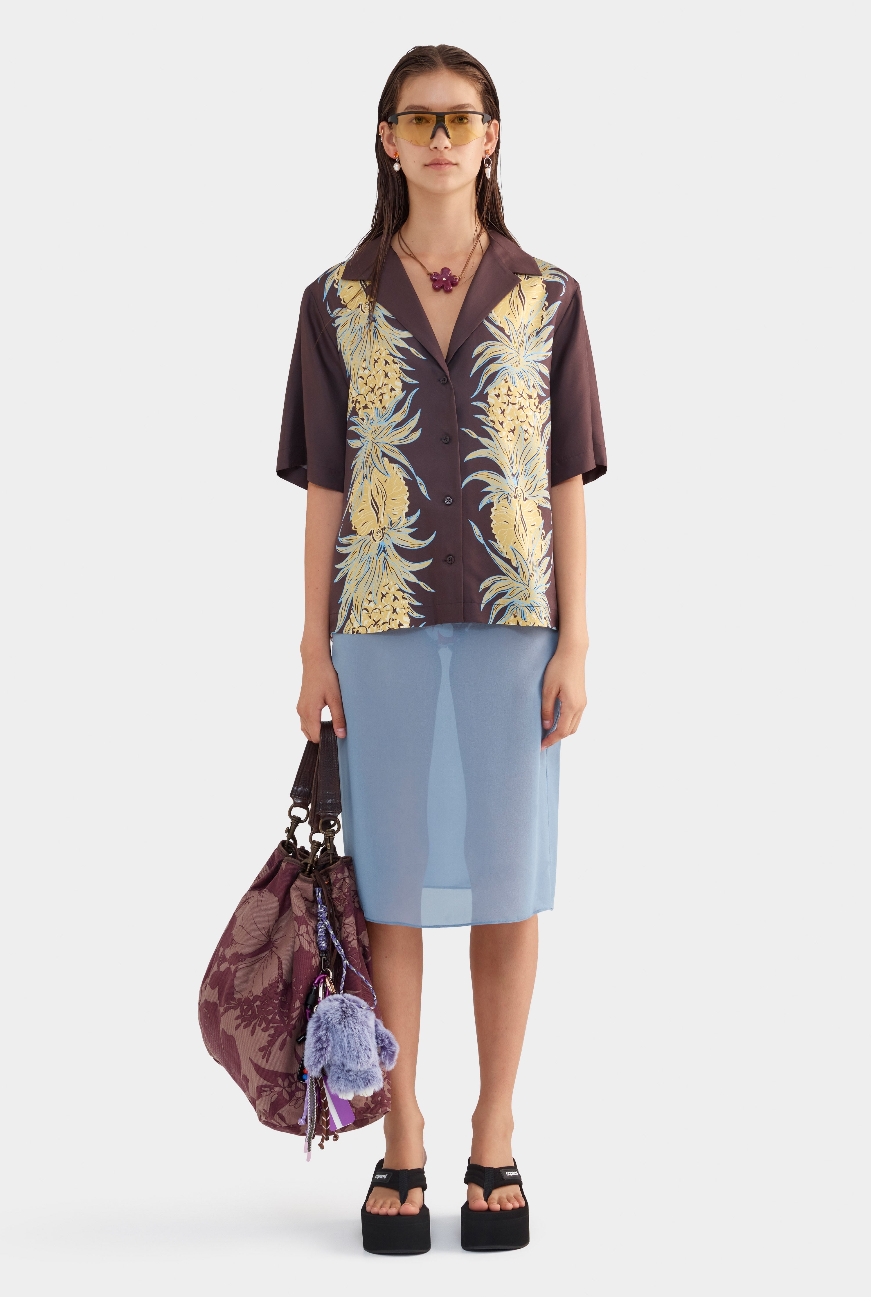 Relaxed Silk Camp Collar Shirt - Pineapple Print
