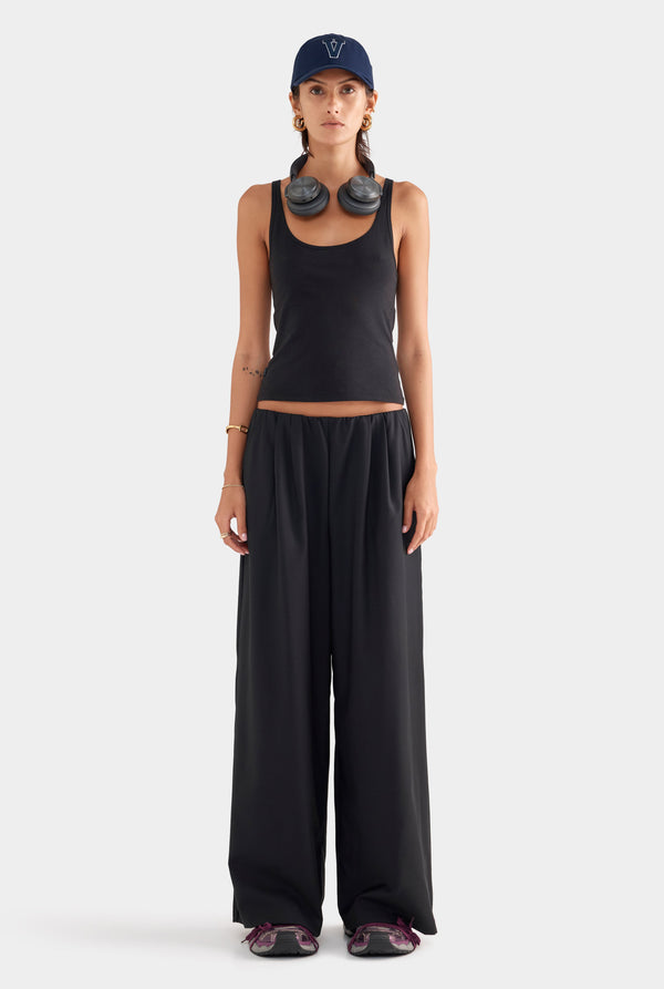 Relaxed Wool Wide Leg Trouser - Black