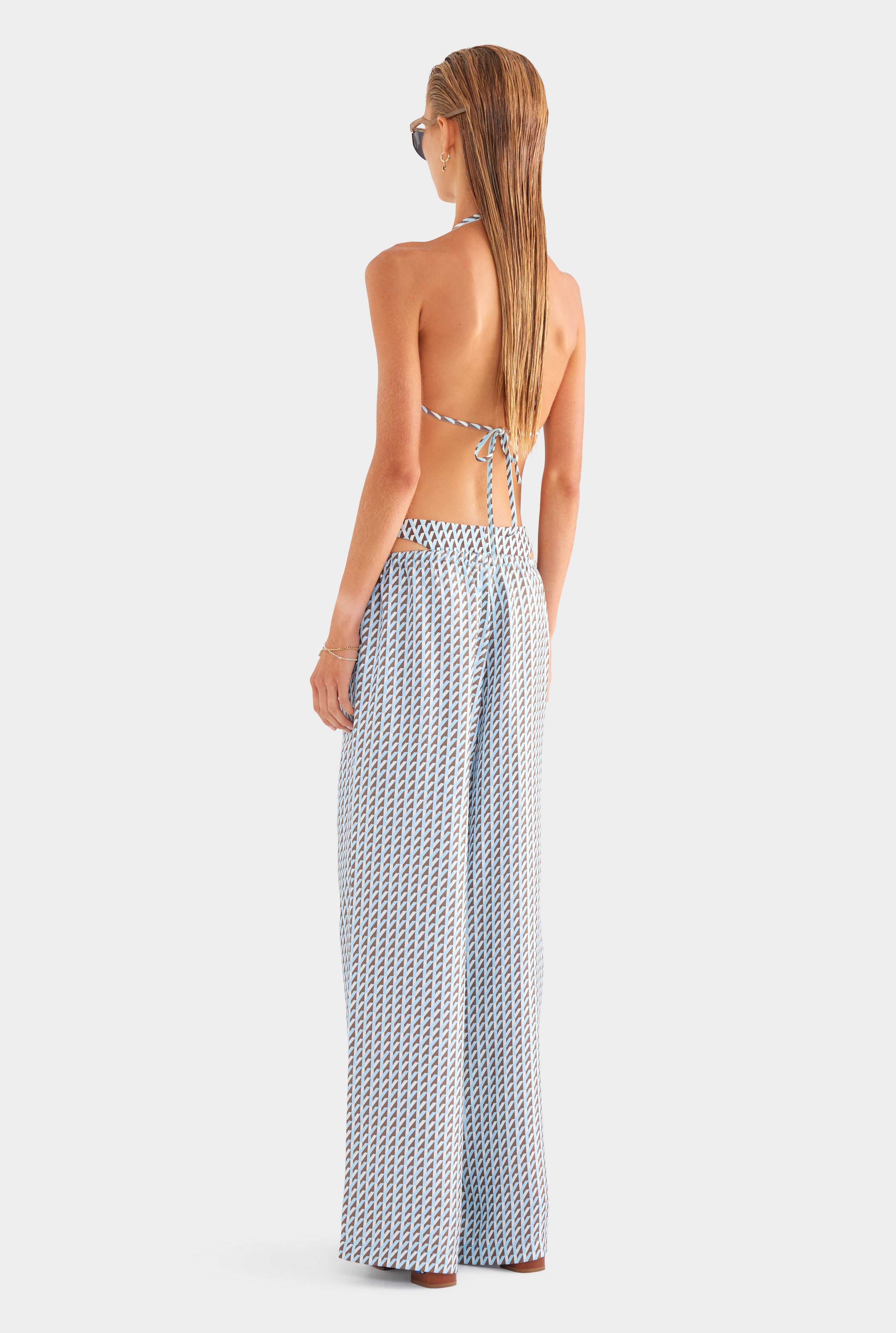 Relaxed Silk Drawstring Pant - Powder Blue/Chestnut V Monogram