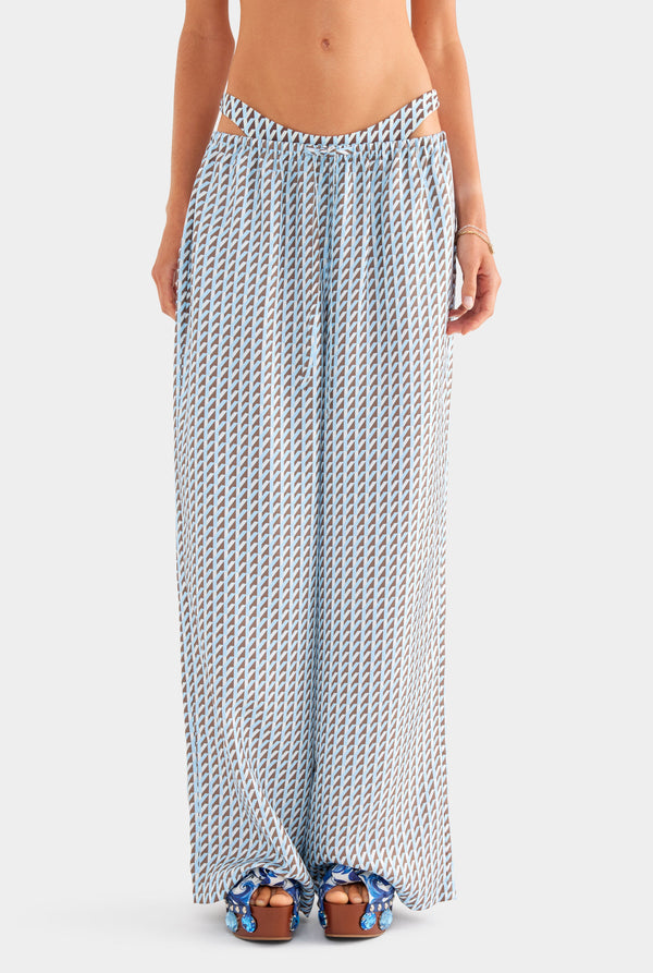 Relaxed Silk Drawstring Pant - Powder Blue/Chestnut V Monogram