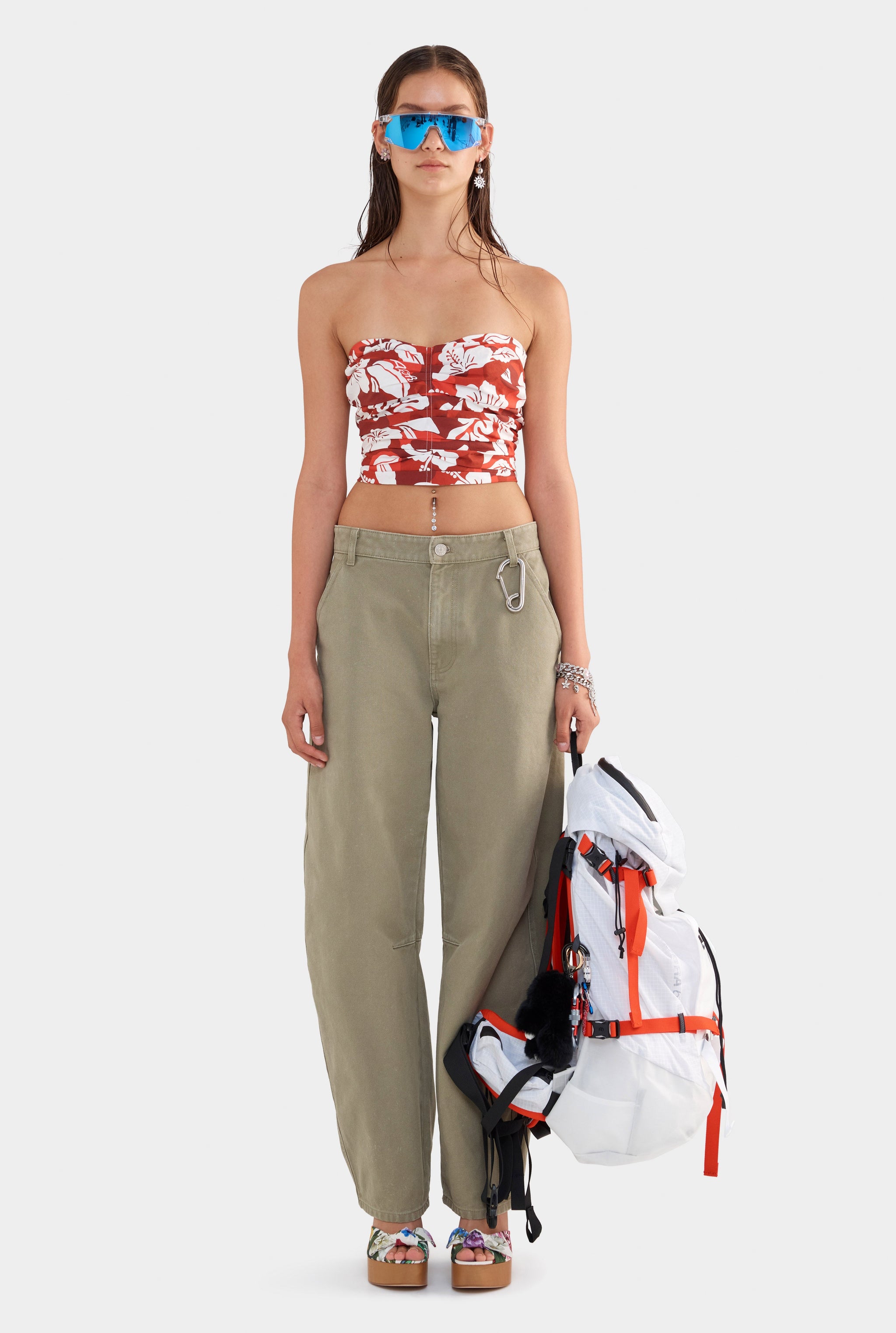 Ruched Cotton Bodice - Red Hibiscus Camo