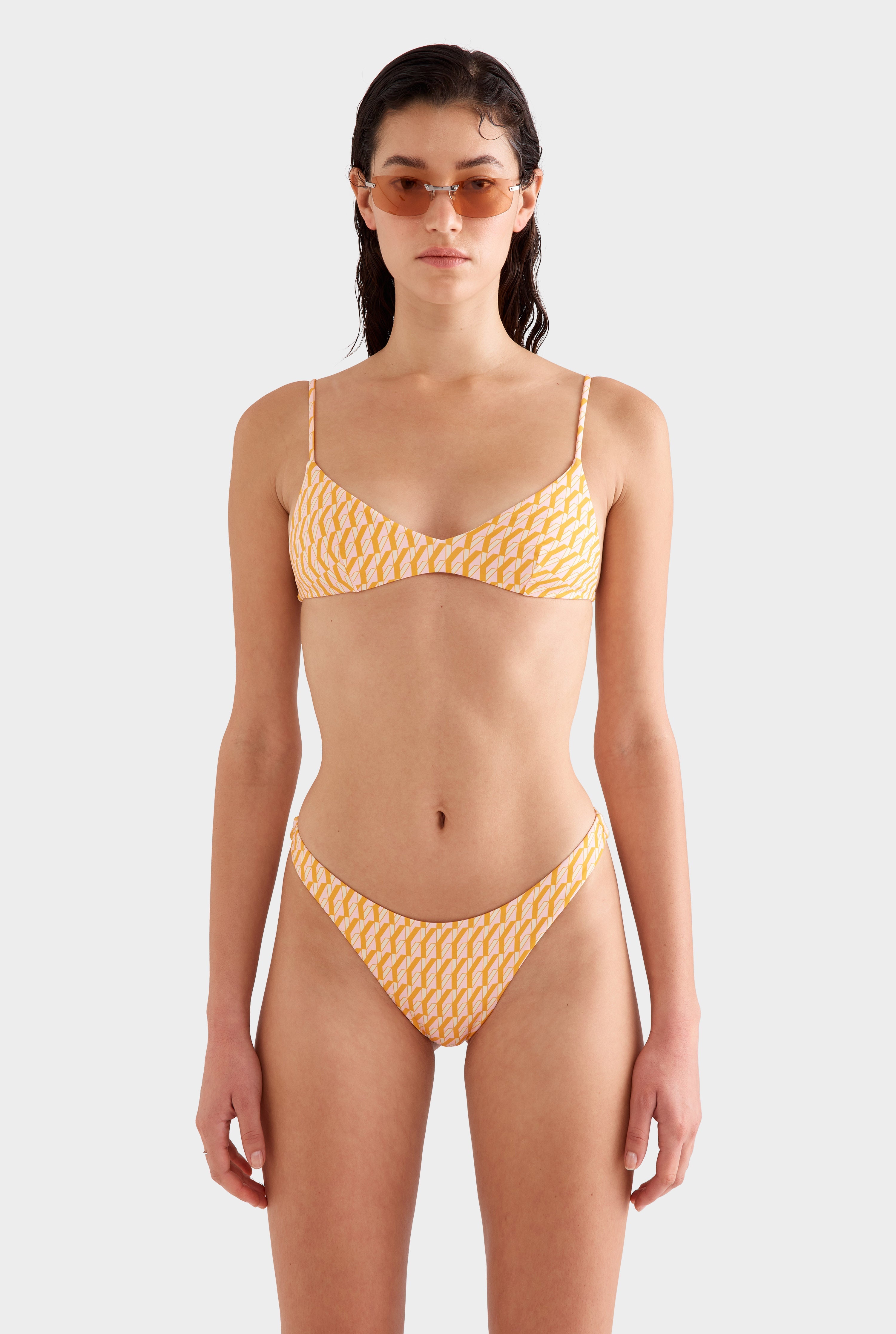 Bralette Swim Top - Bright Orange/Pink V Monogram