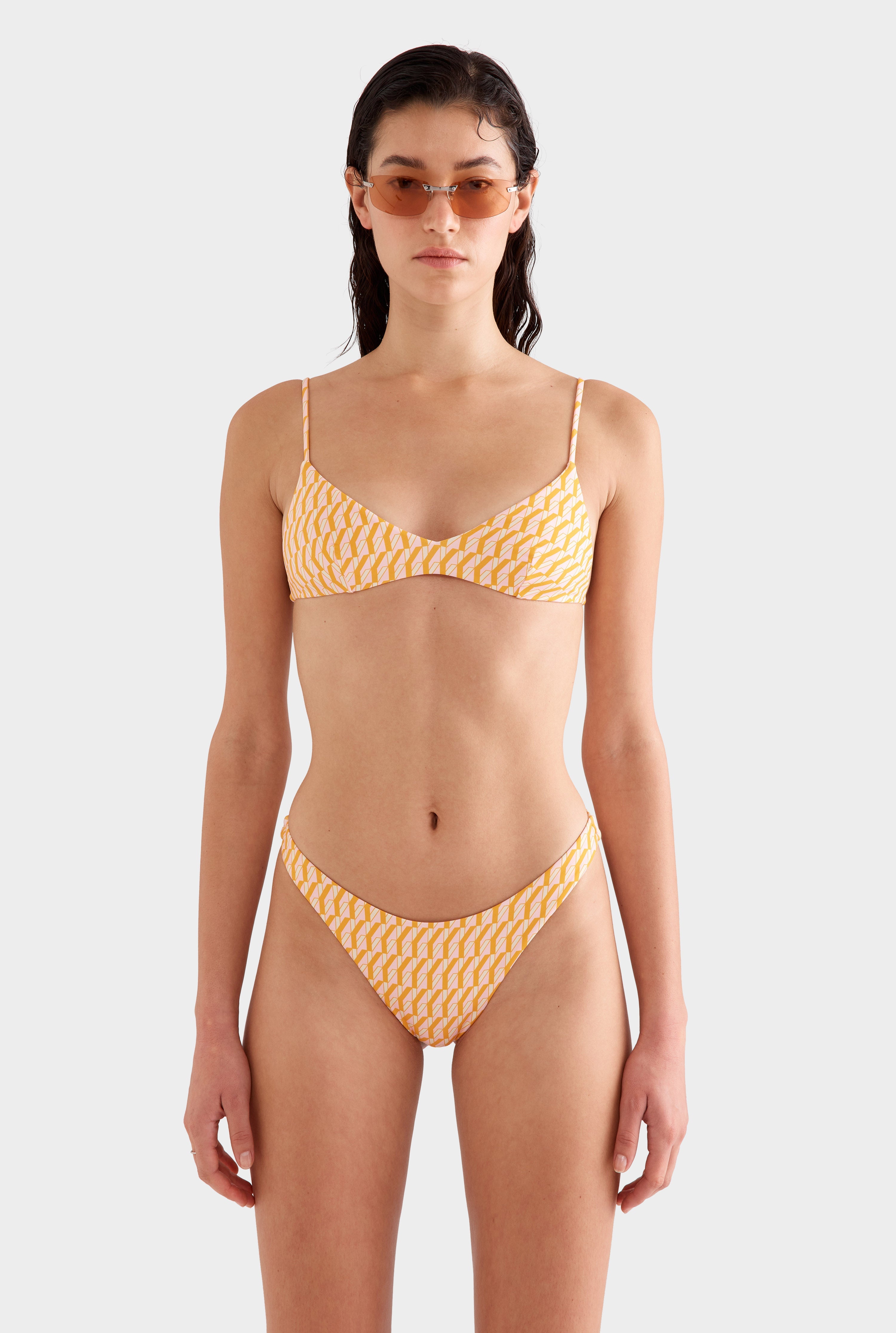 Bralette Swim Top - Bright Orange/Pink V Monogram