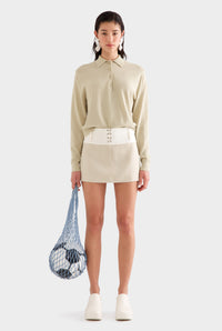 Contrast Waistband Mini Skirt - Cream/Pistachio Shell