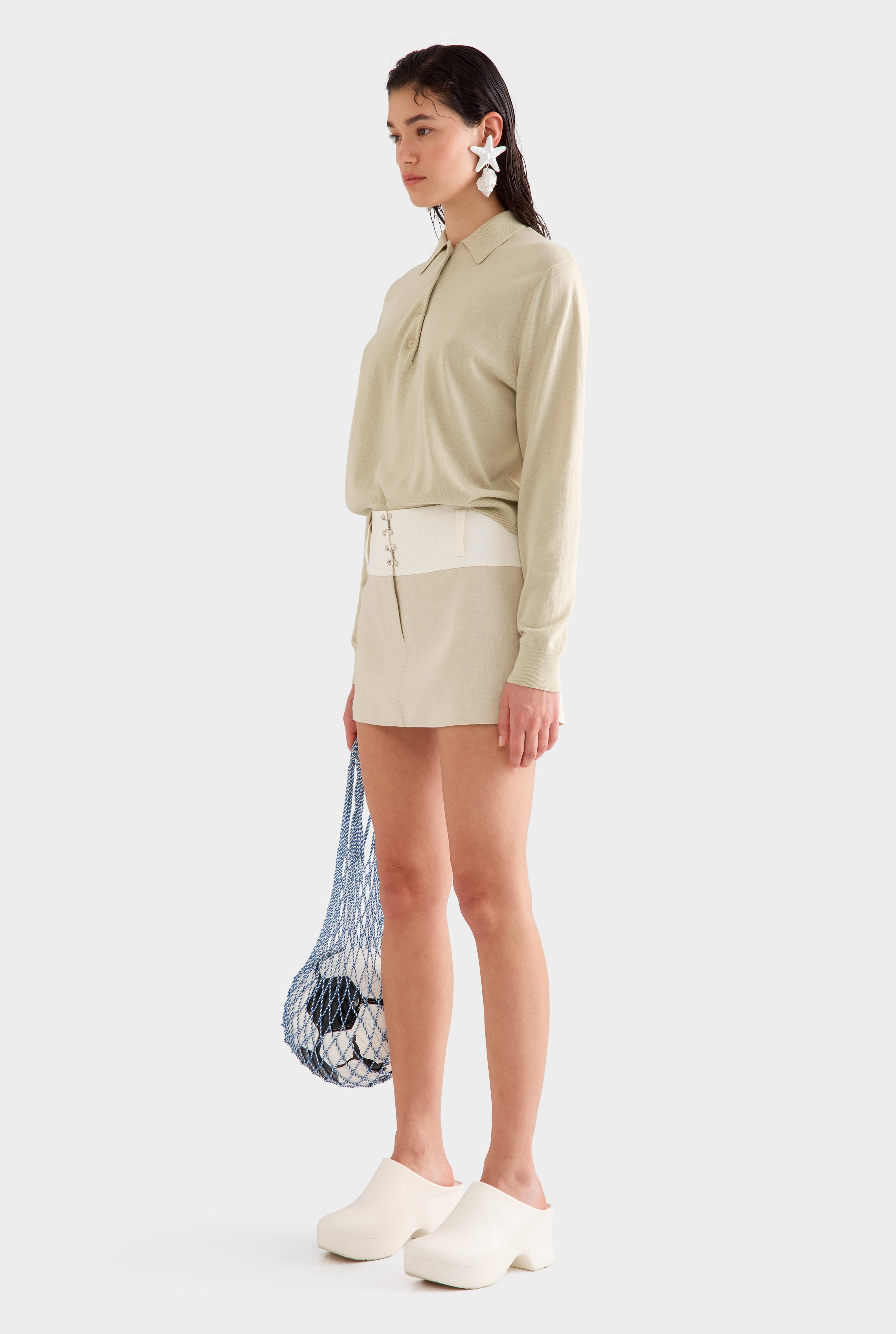 Contrast Waistband Mini Skirt - Cream/Pistachio Shell