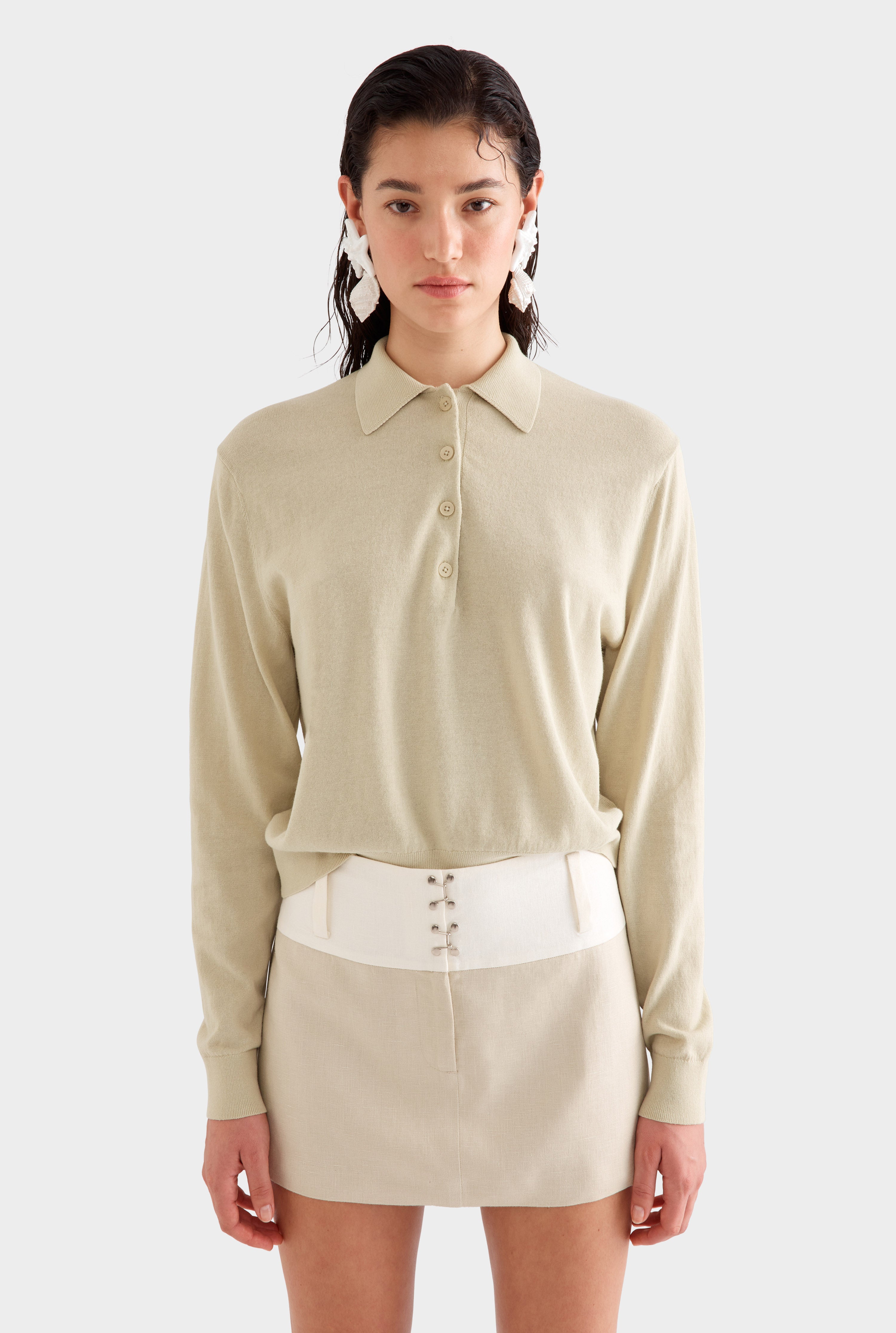 Contrast Waistband Mini Skirt - Cream/Pistachio Shell