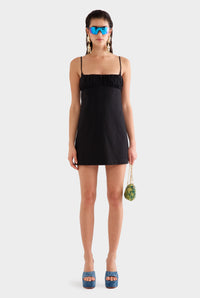 Gathered Bodice Mini Dress - Black