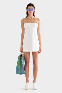 Gathered Bodice Mini Dress - White