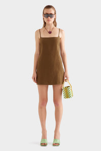 Linen Panelled Mini Dress - Cocoa