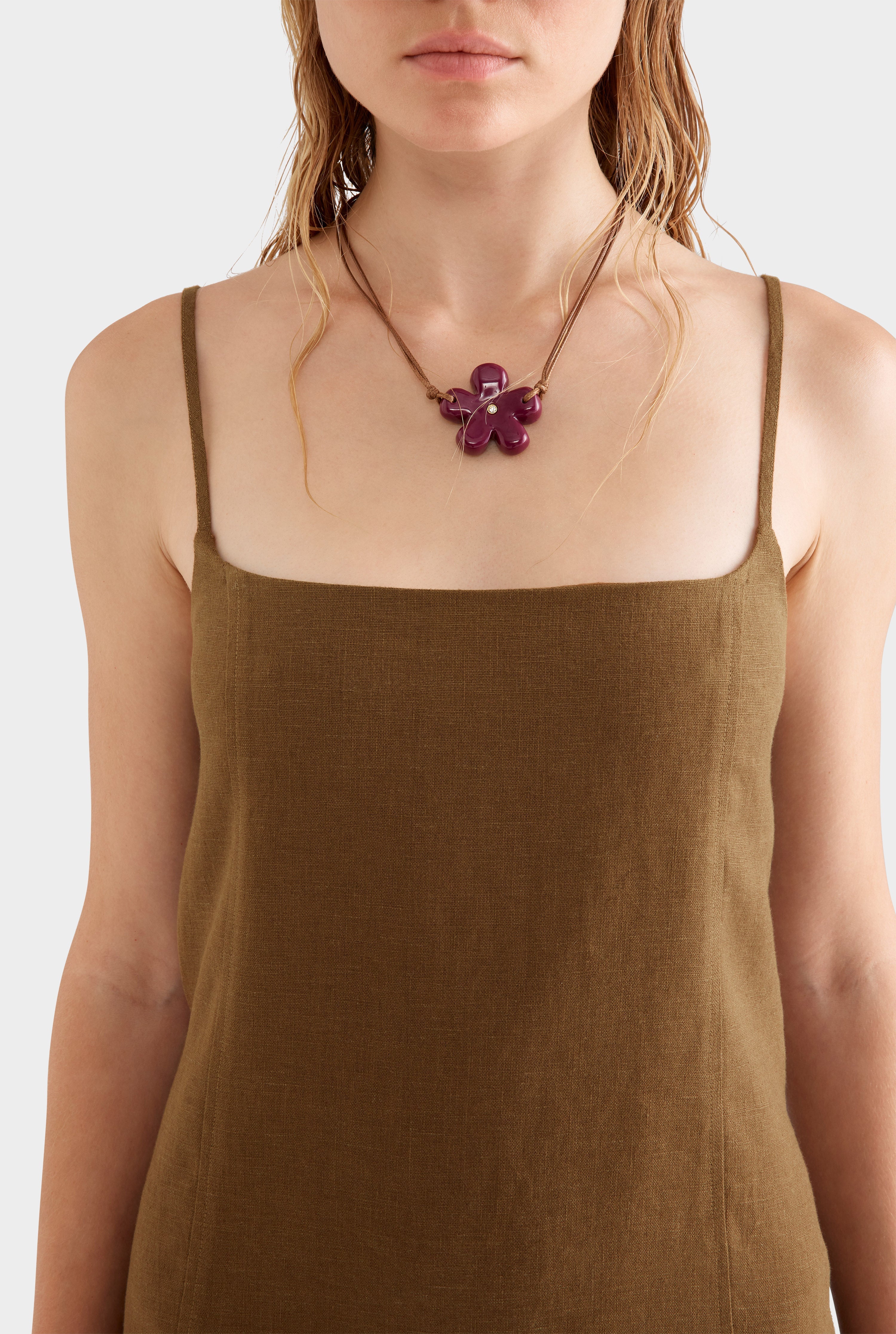 Linen Panelled Mini Dress - Cocoa
