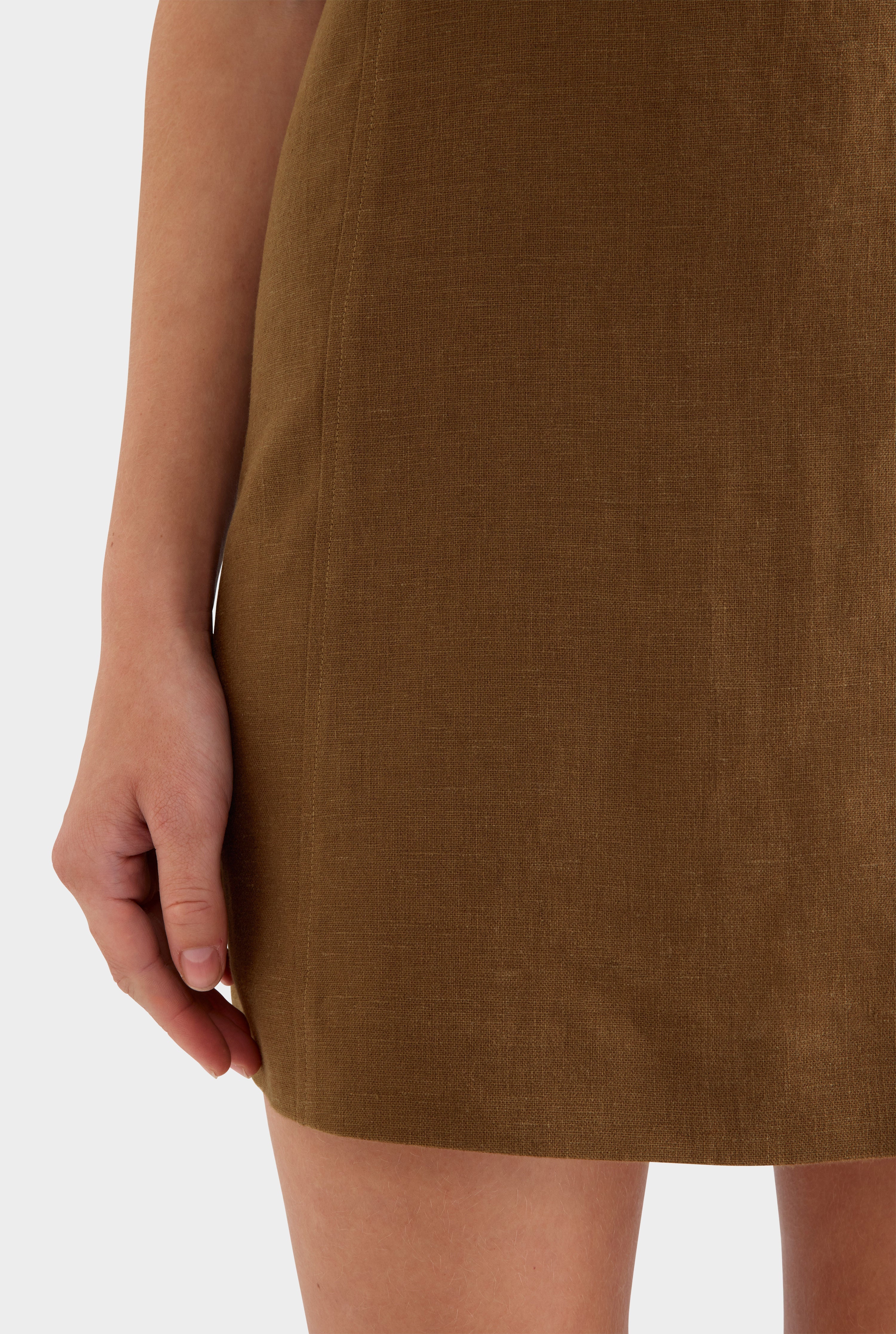 Linen Panelled Mini Dress - Cocoa