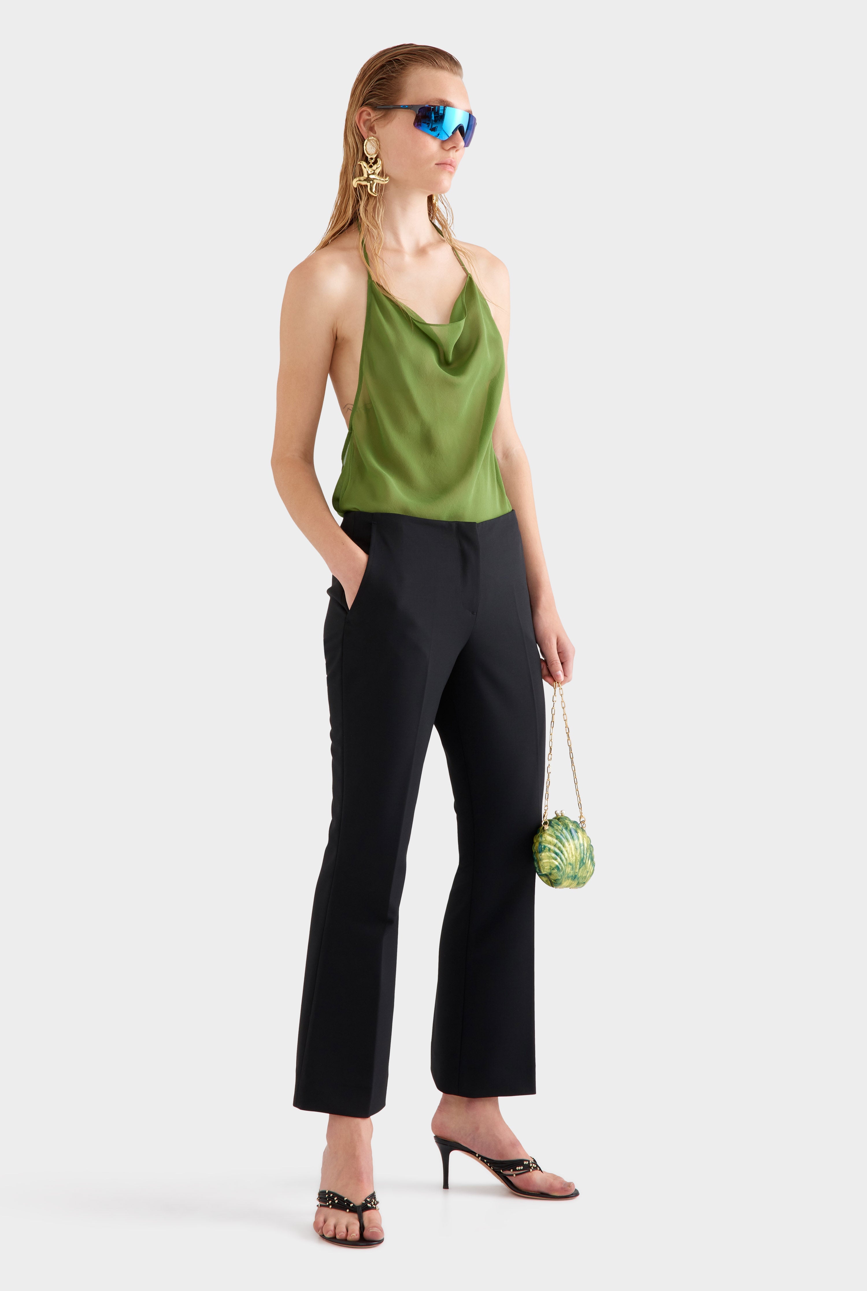 Low Rise Stretch Wool Pant - Black