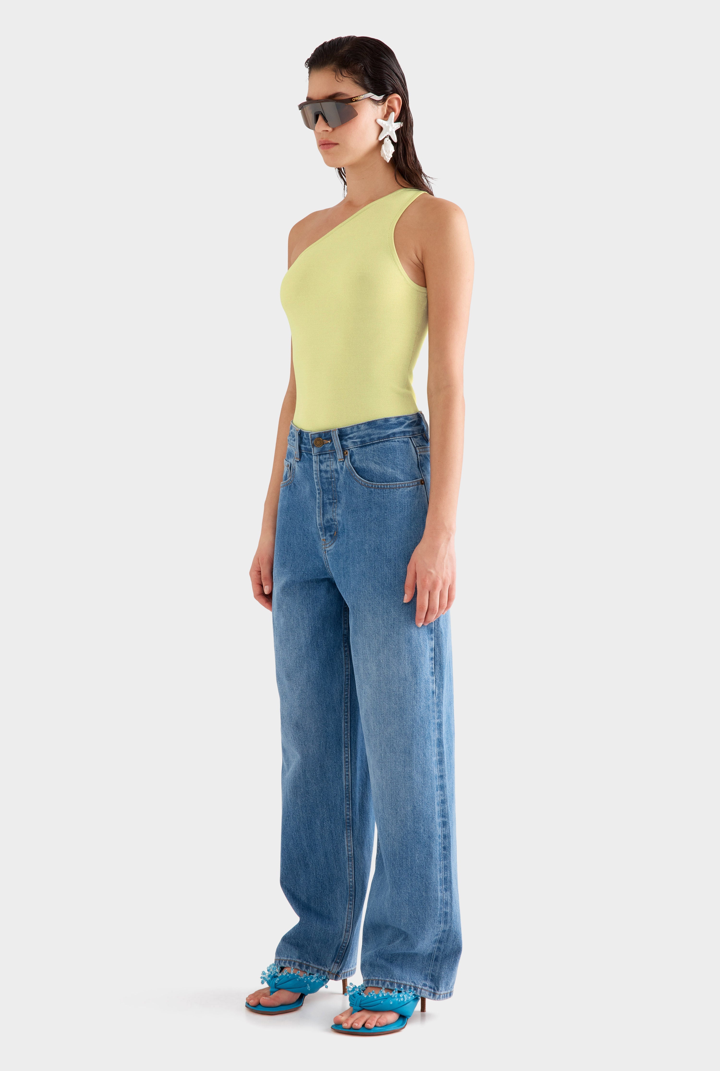 One Shoulder Knit Tank - Lemongrass