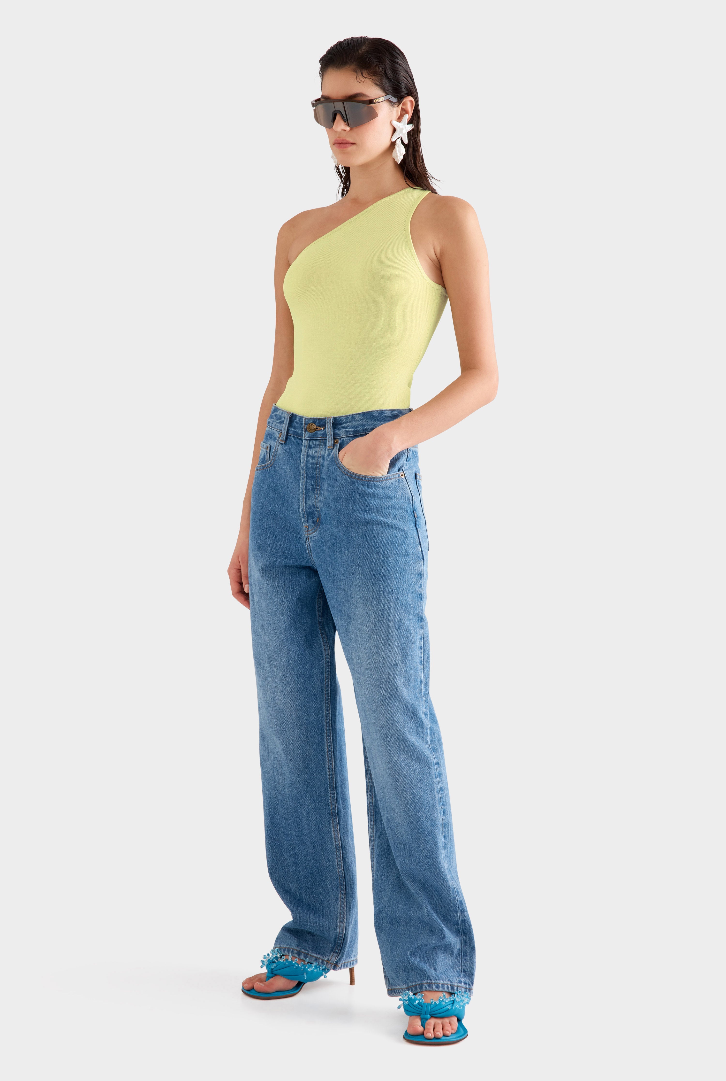 One Shoulder Knit Tank - Lemongrass