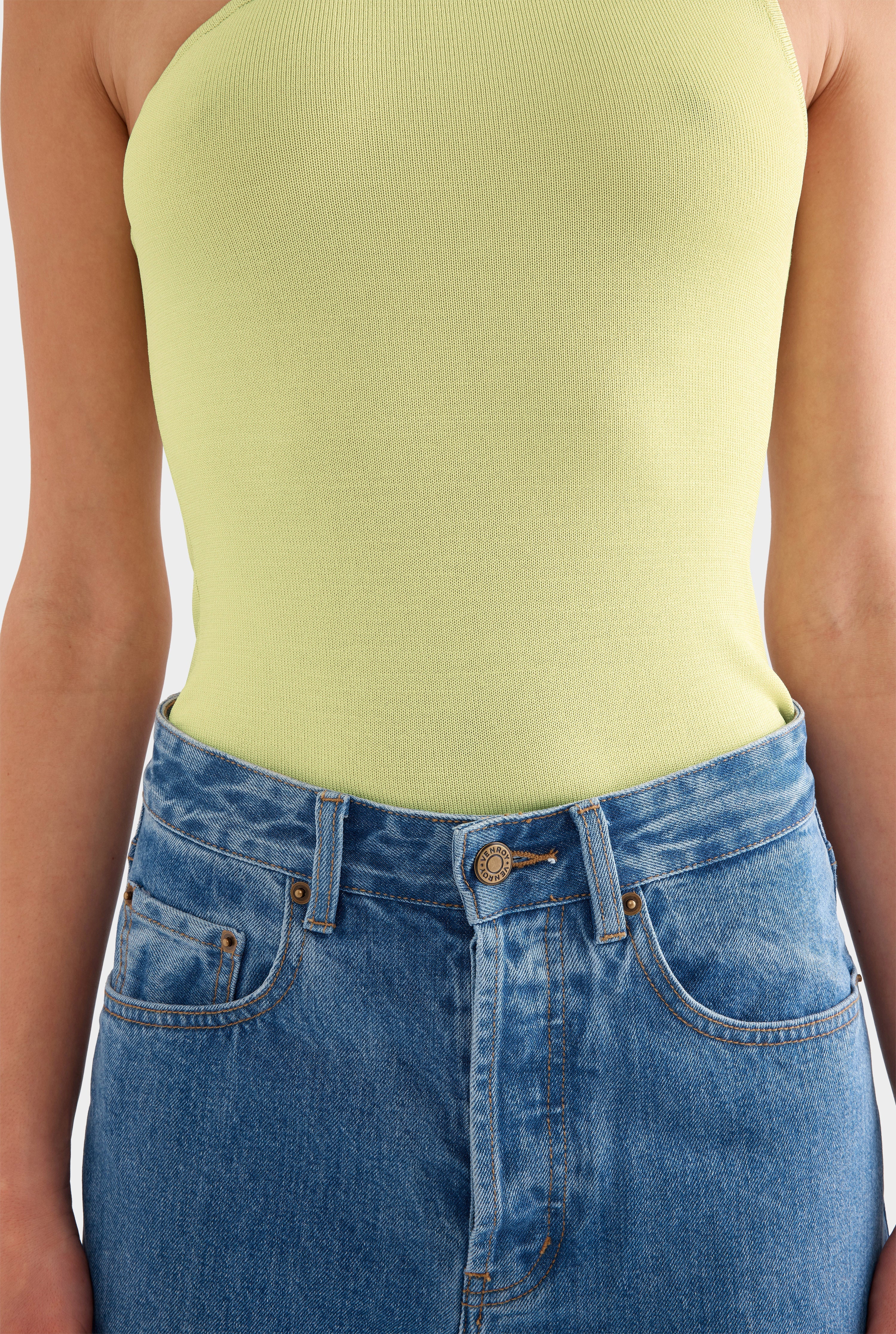 One Shoulder Knit Tank - Lemongrass