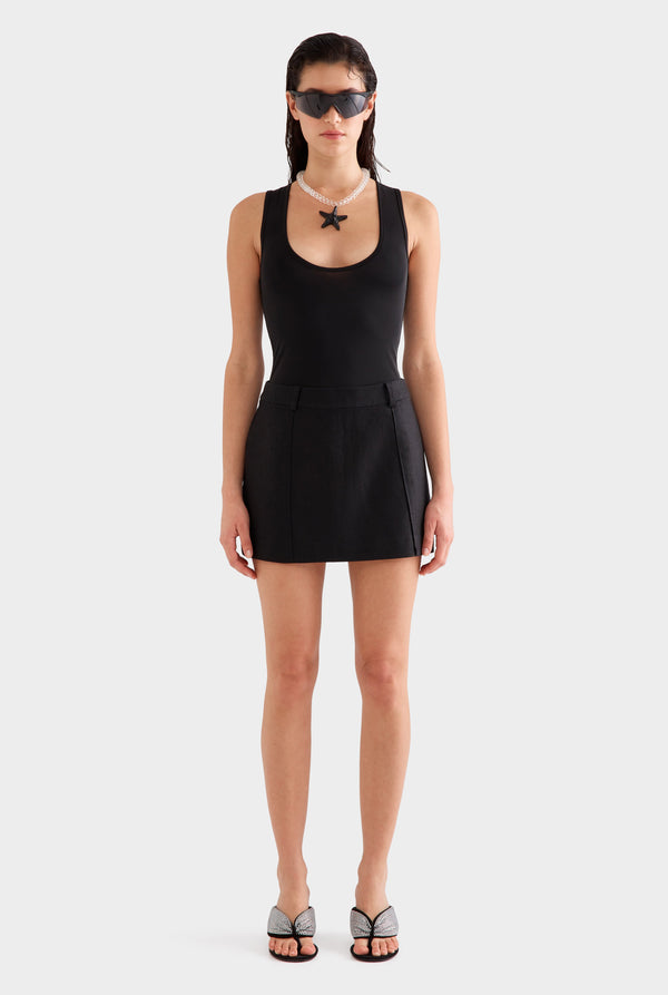Pinstitch Linen Mini Skirt - Black