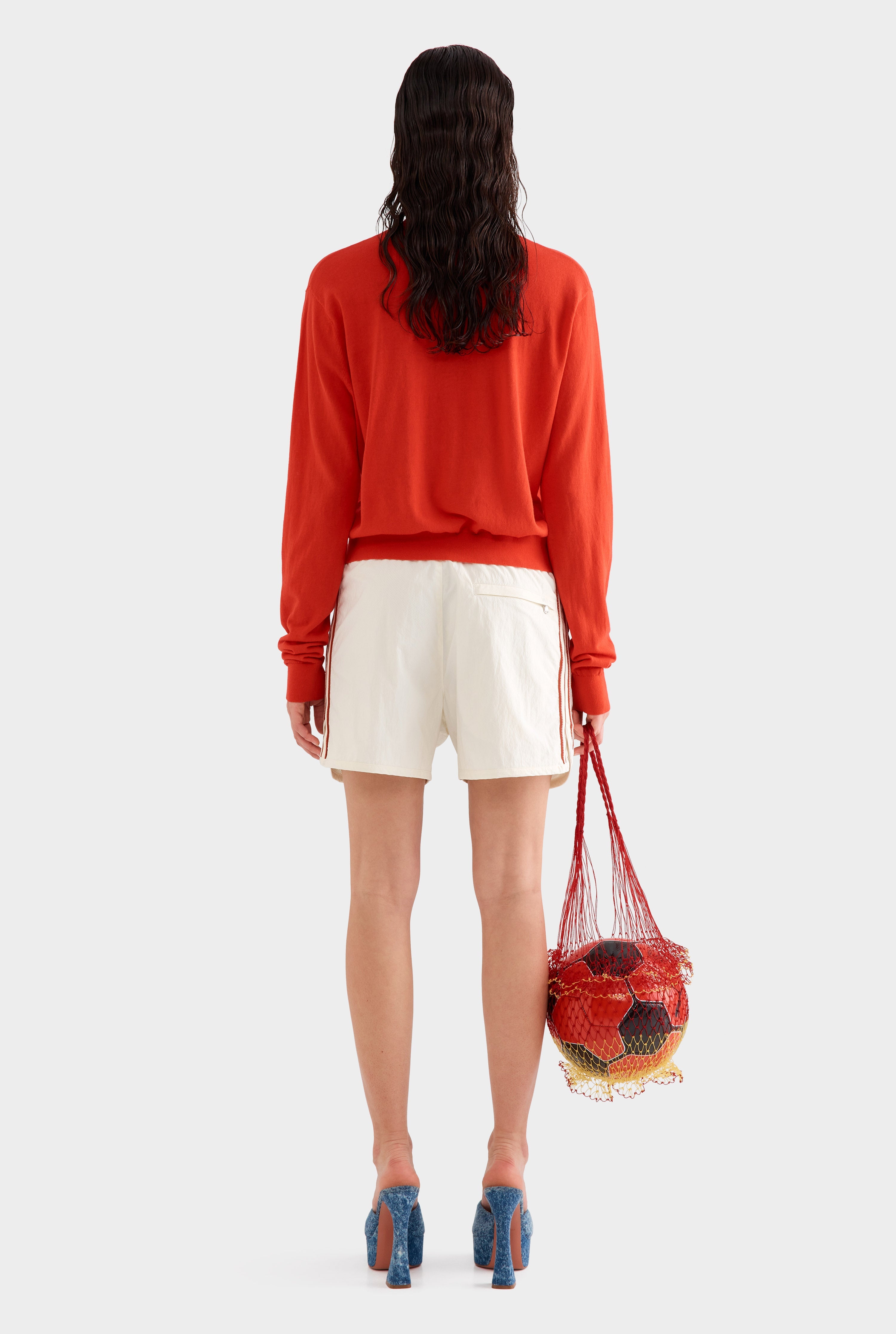 Relaxed Long Sleeve Cotton Knit Polo - Red