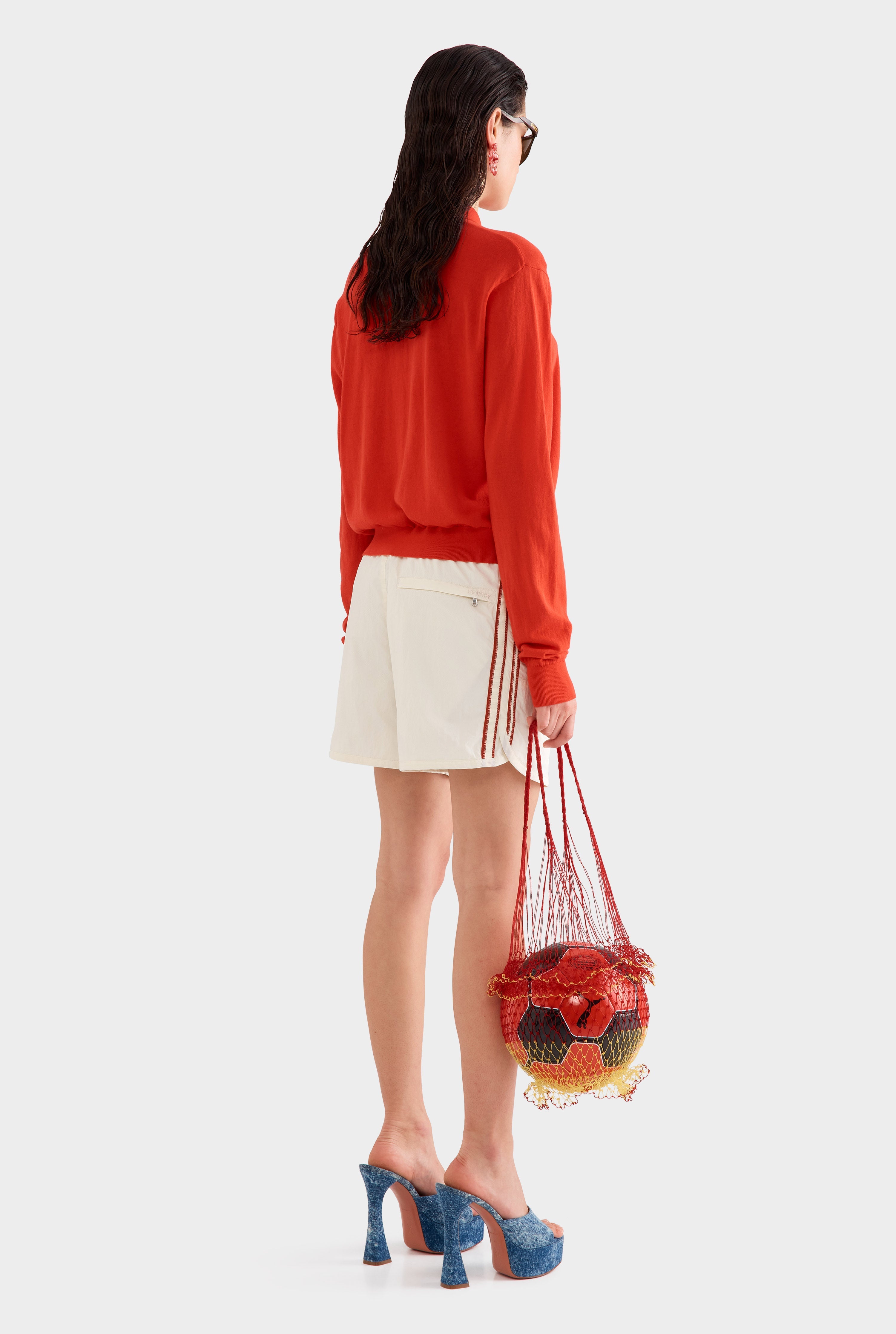 Relaxed Long Sleeve Cotton Knit Polo - Red