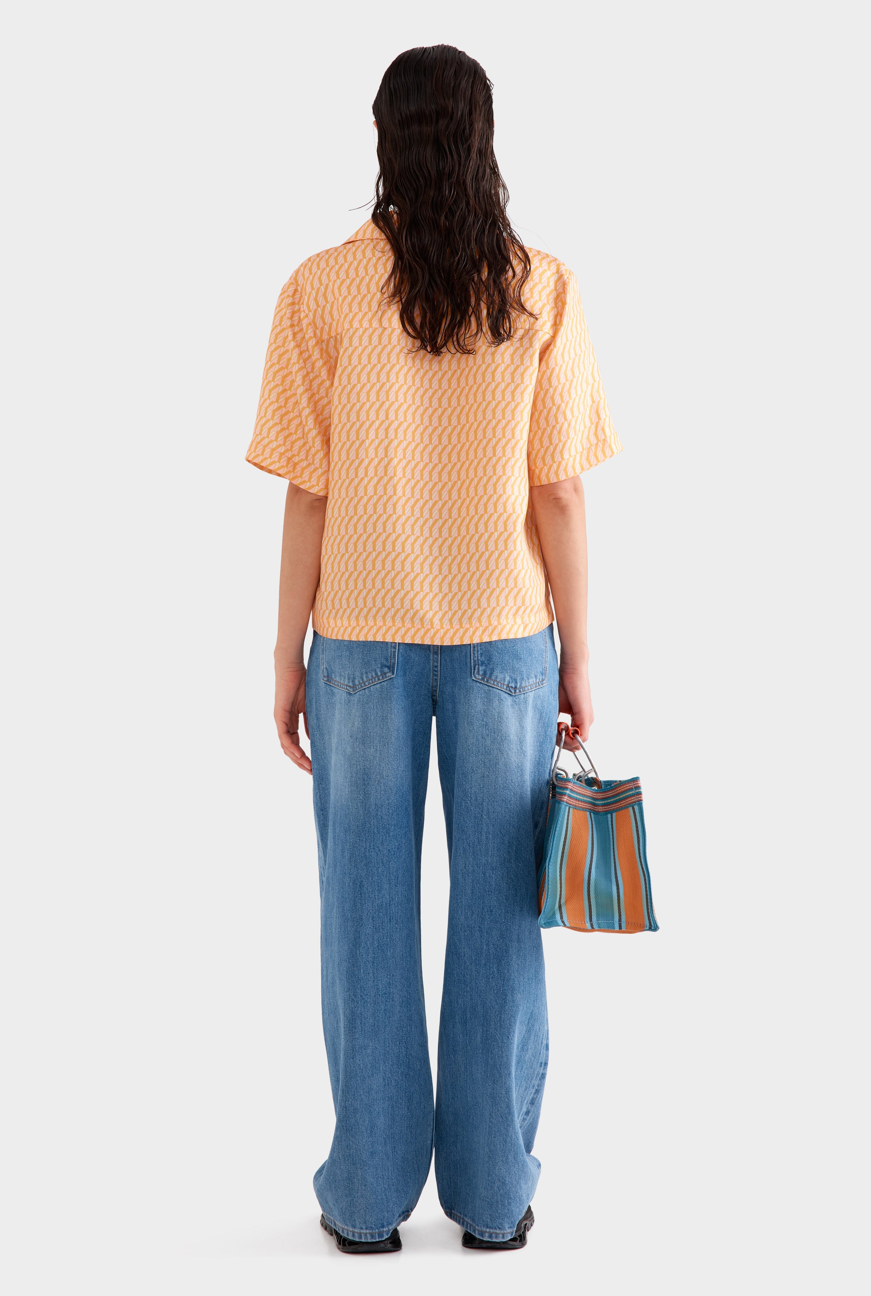 Relaxed Silk Camp Collar Shirt - Bright Orange/Pink V Monogram