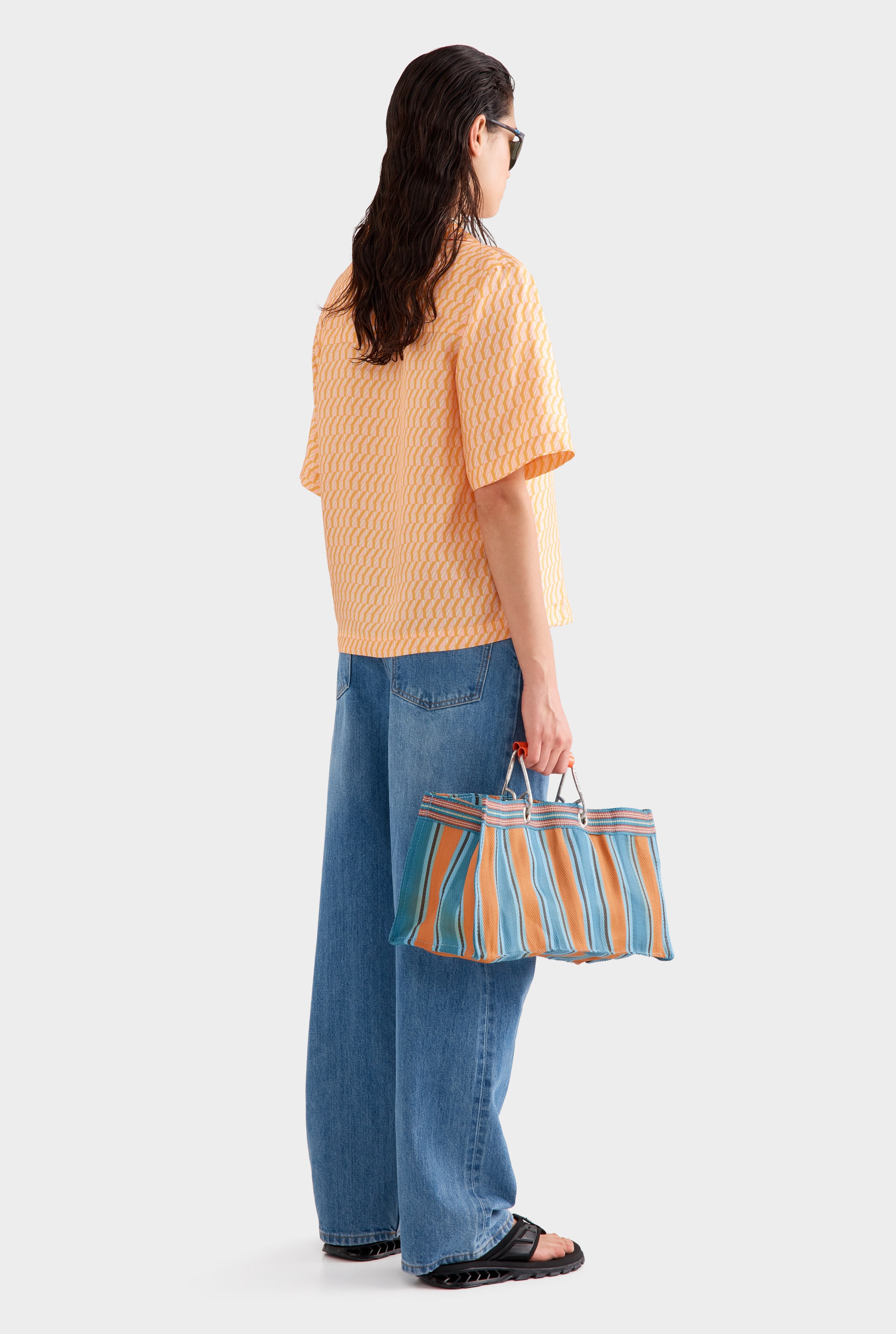 Relaxed Silk Camp Collar Shirt - Bright Orange/Pink V Monogram