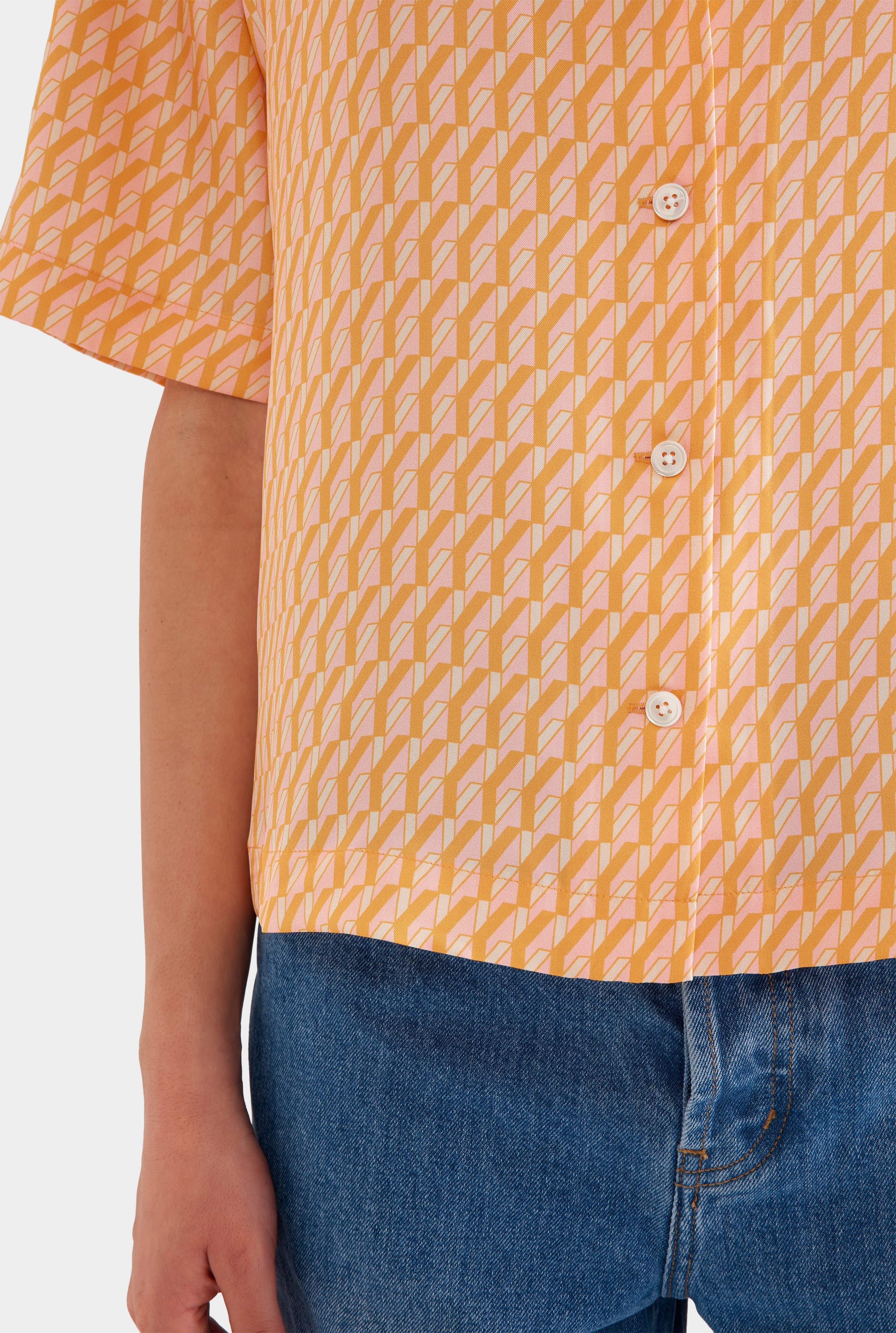 Relaxed Silk Camp Collar Shirt - Bright Orange/Pink V Monogram