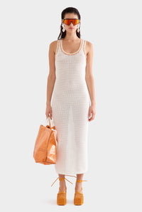 Scoop Neck Crochet Dress - Off White/Yellow/Red