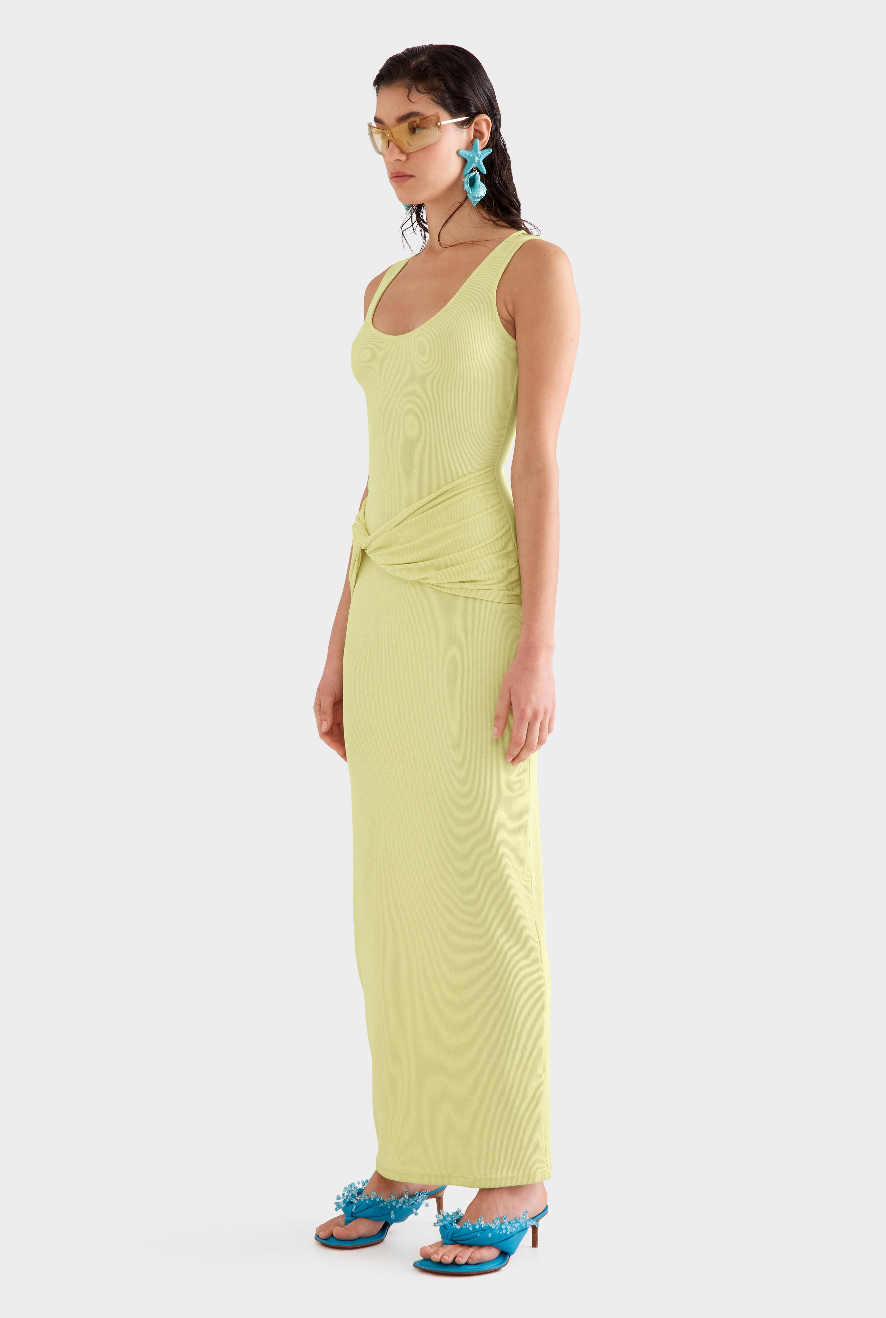 Scoop Neck Jersey Twist Dress - Lemongrass