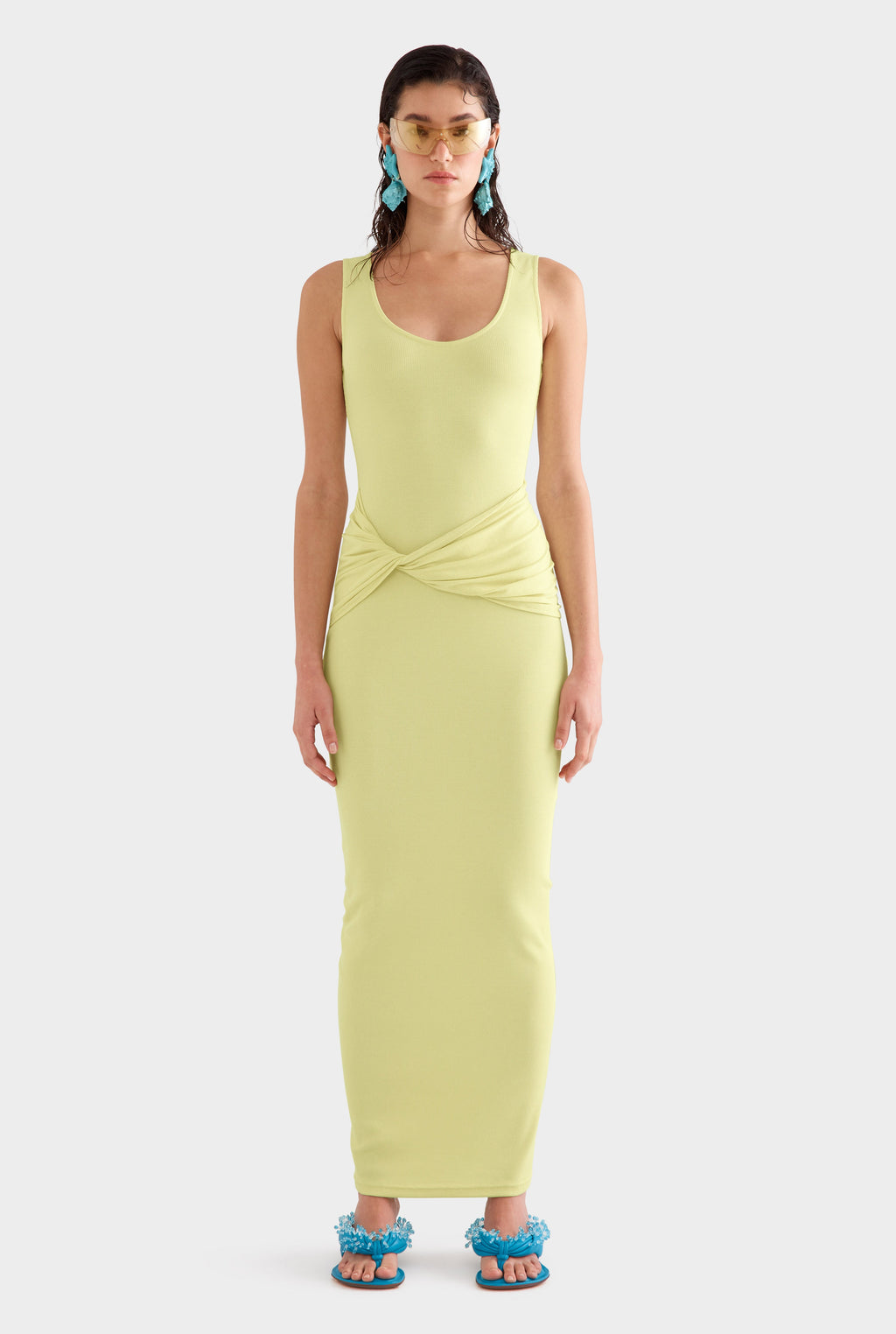 Scoop Neck Jersey Twist Dress - Lemongrass