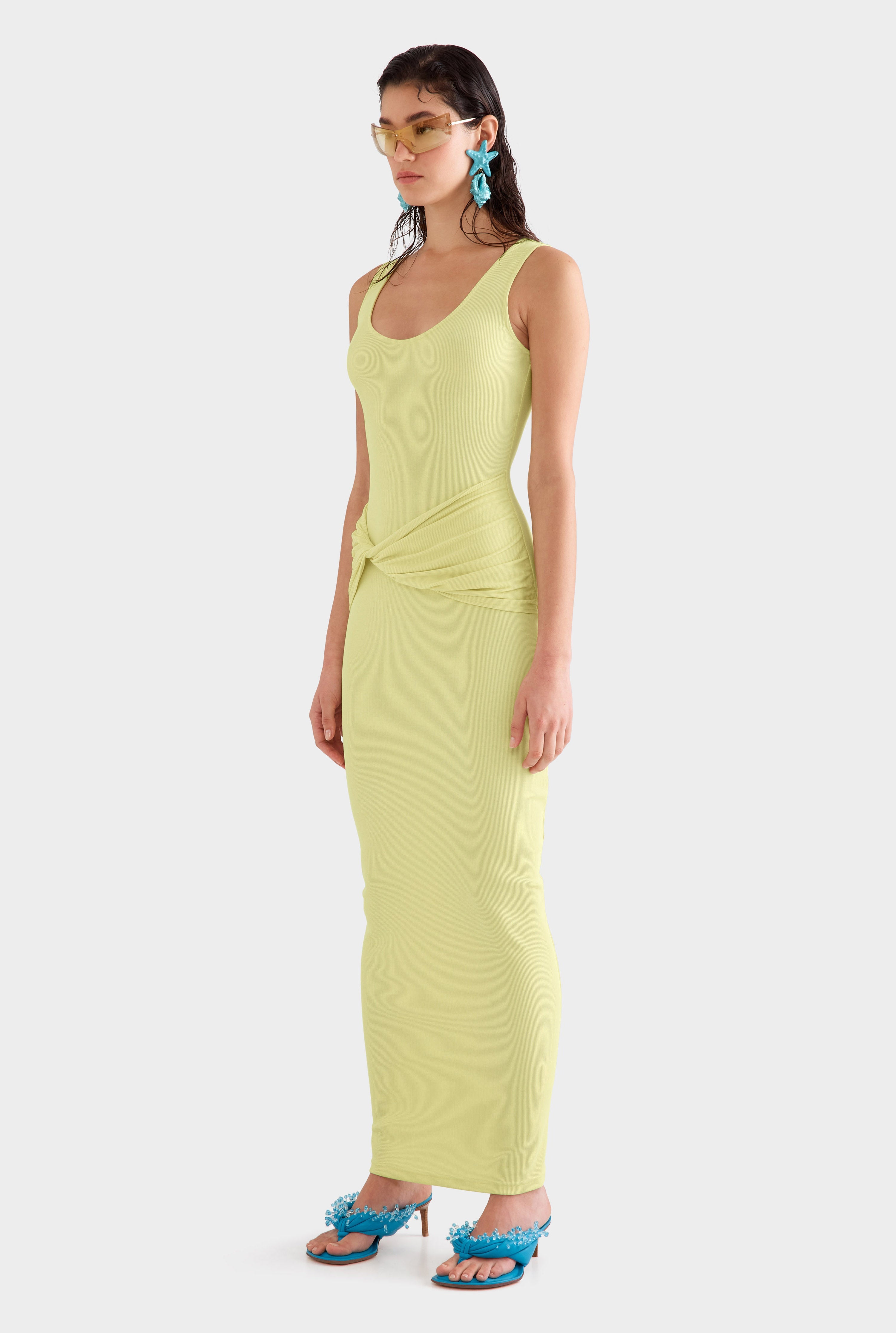 Scoop Neck Jersey Twist Dress - Lemongrass