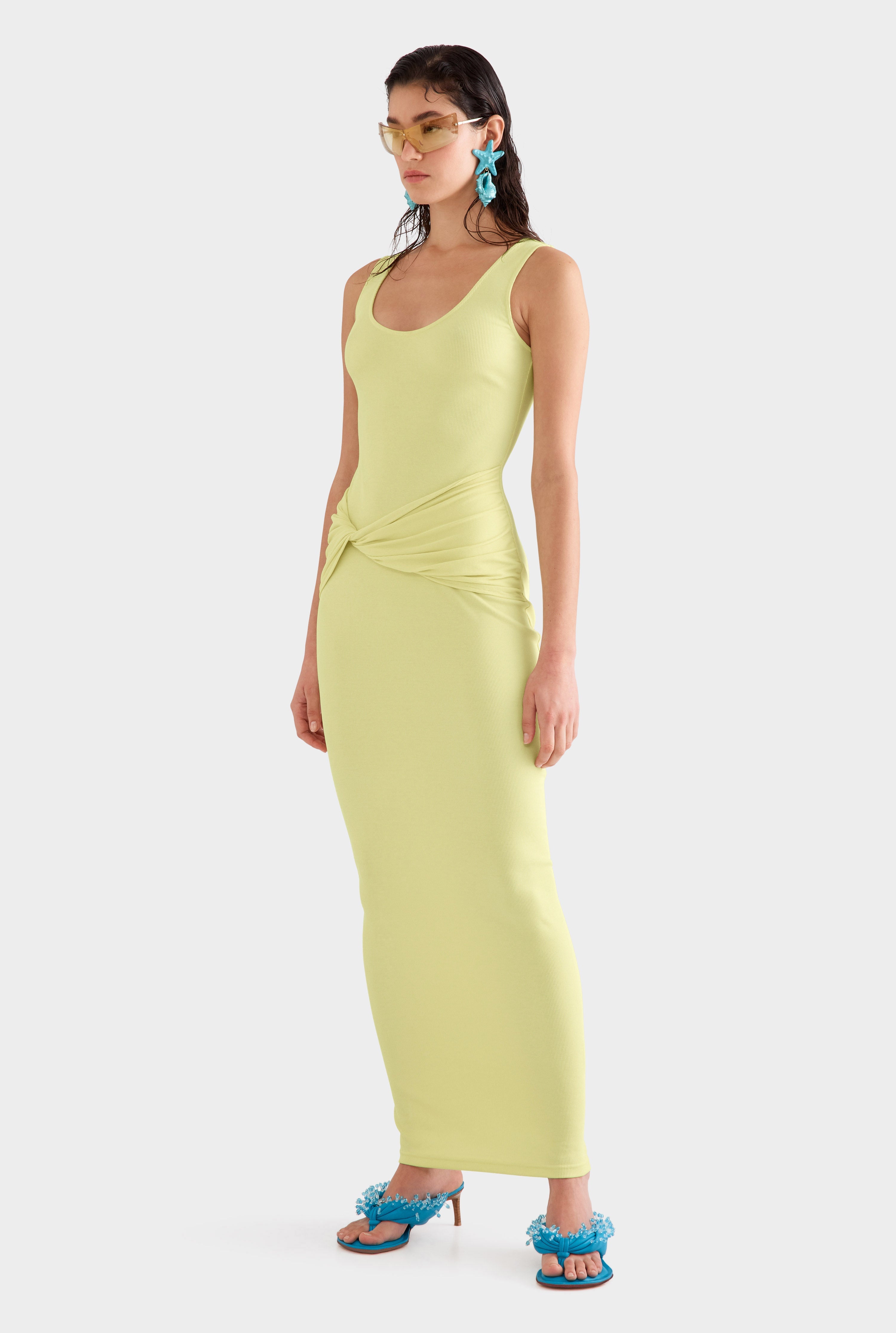 Scoop Neck Jersey Twist Dress - Lemongrass