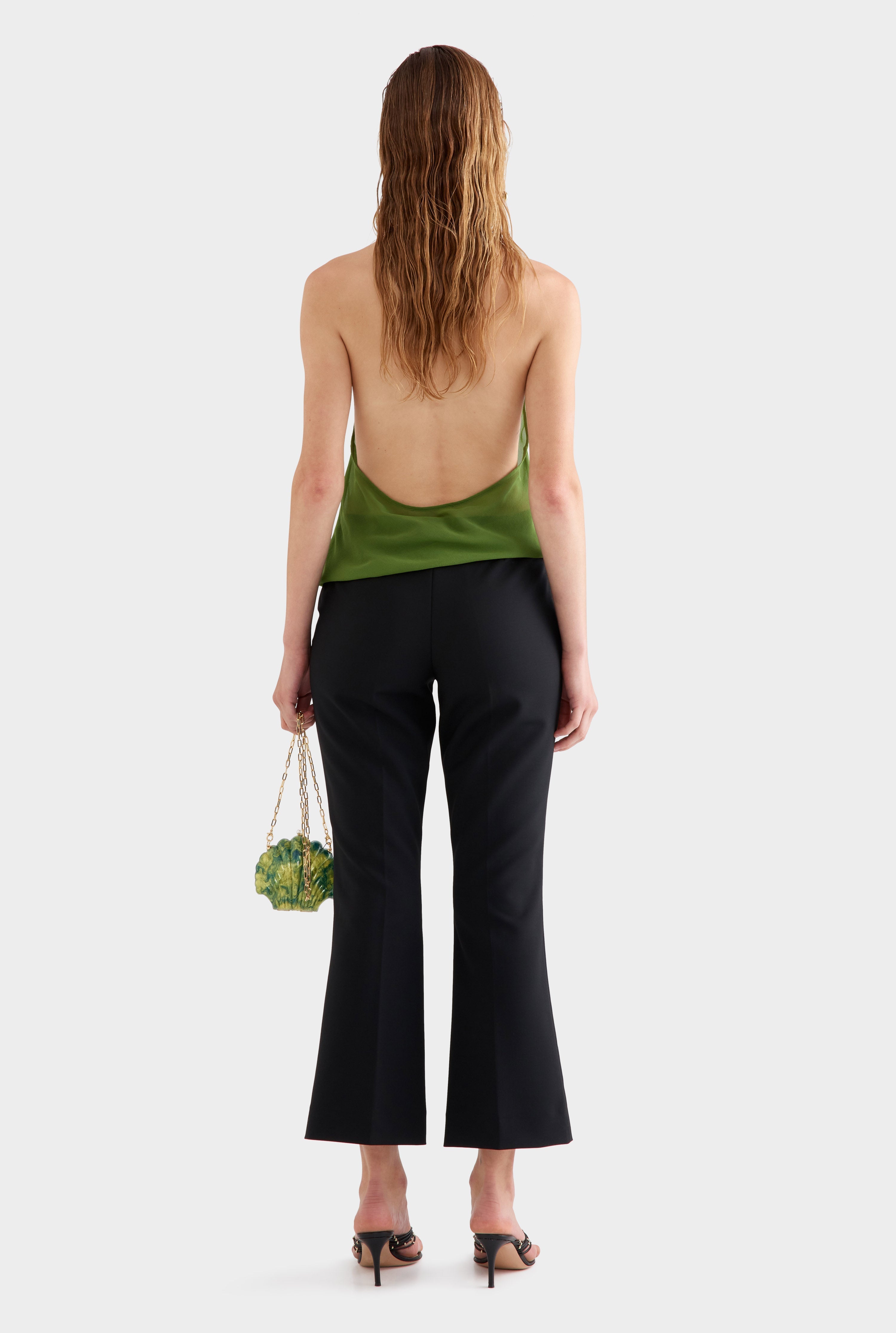 Sheer Silk Cowl Neck Halter Top - Cactus