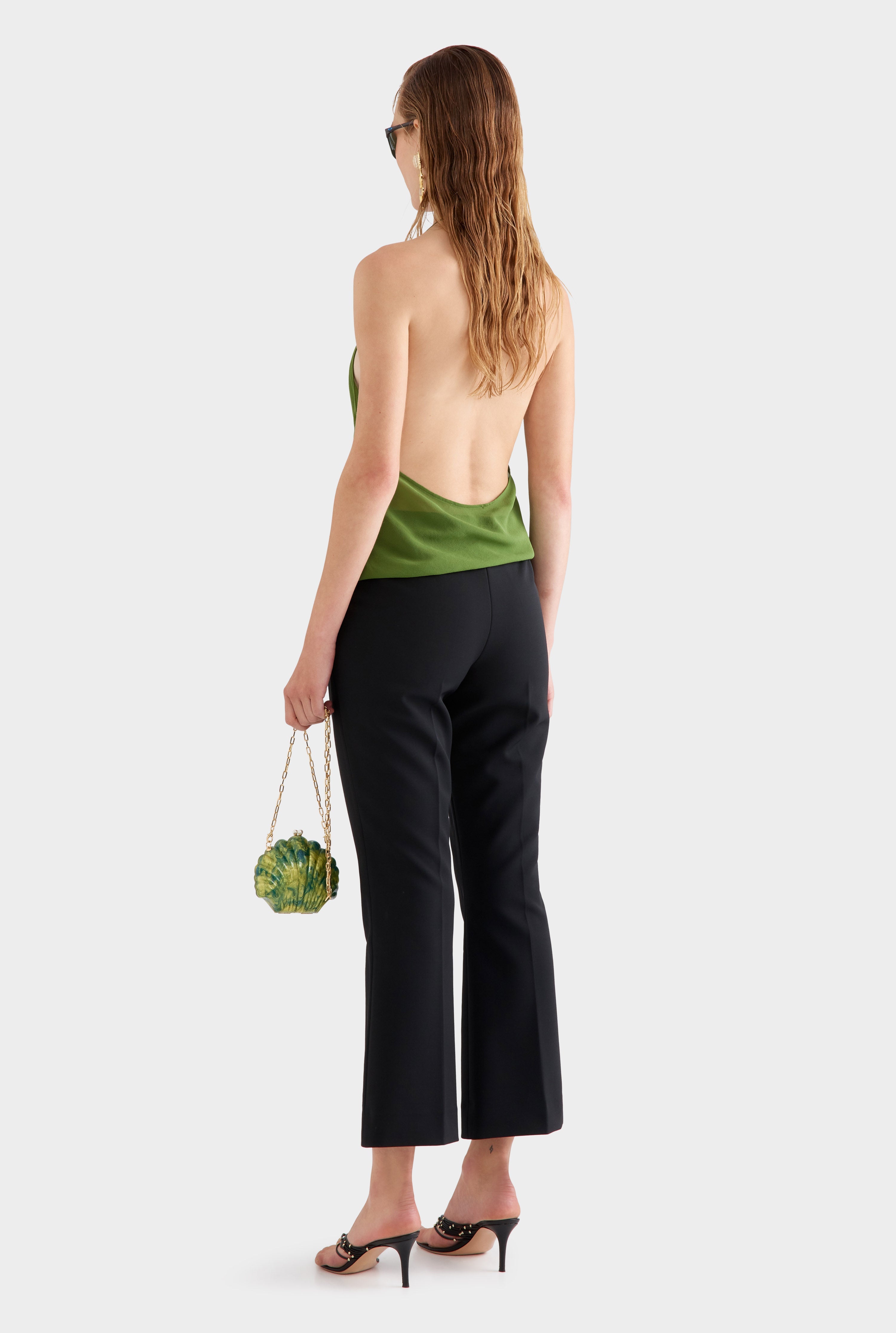 Sheer Silk Cowl Neck Halter Top - Cactus