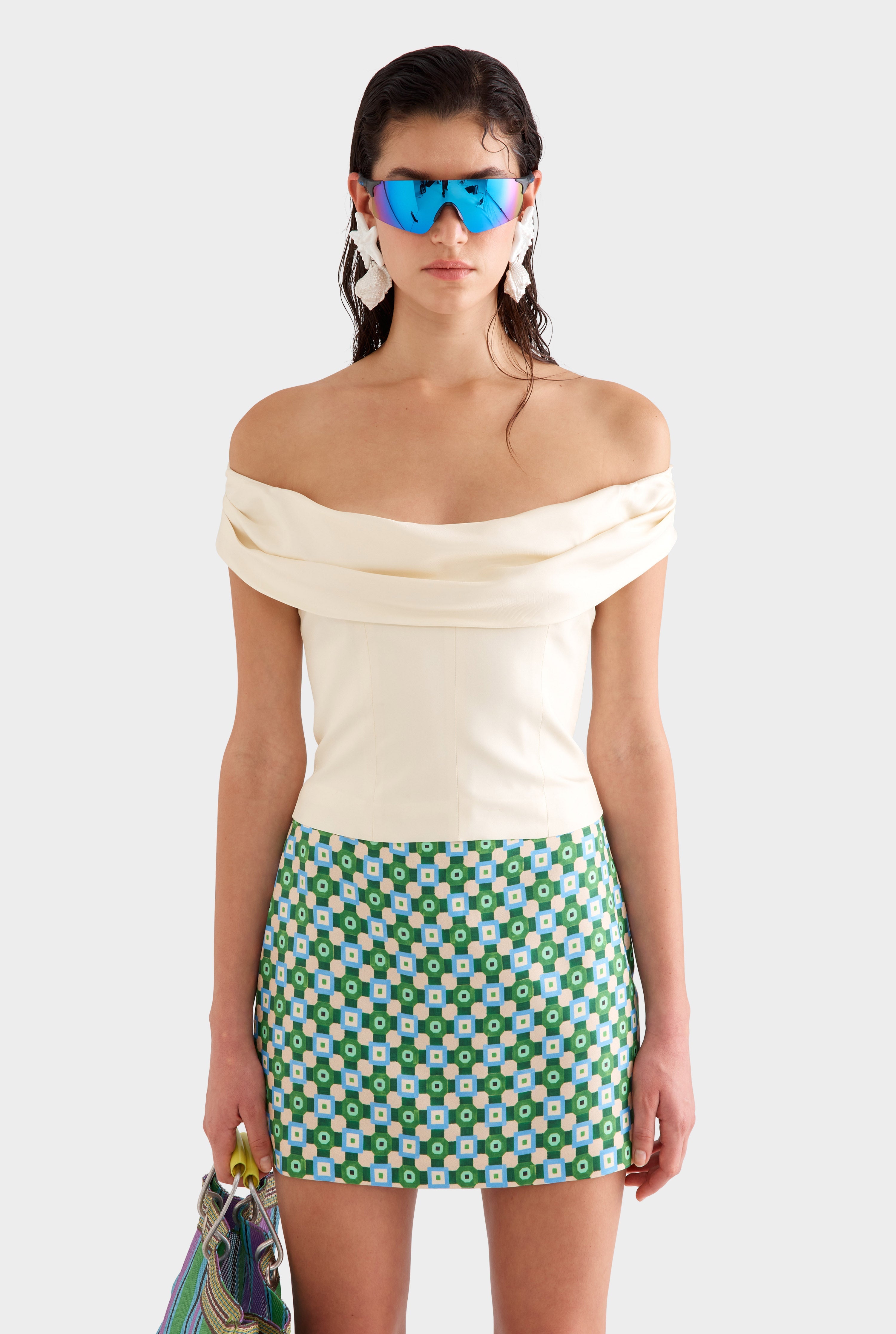 Silk Mini Skirt - Blue/Green Geo