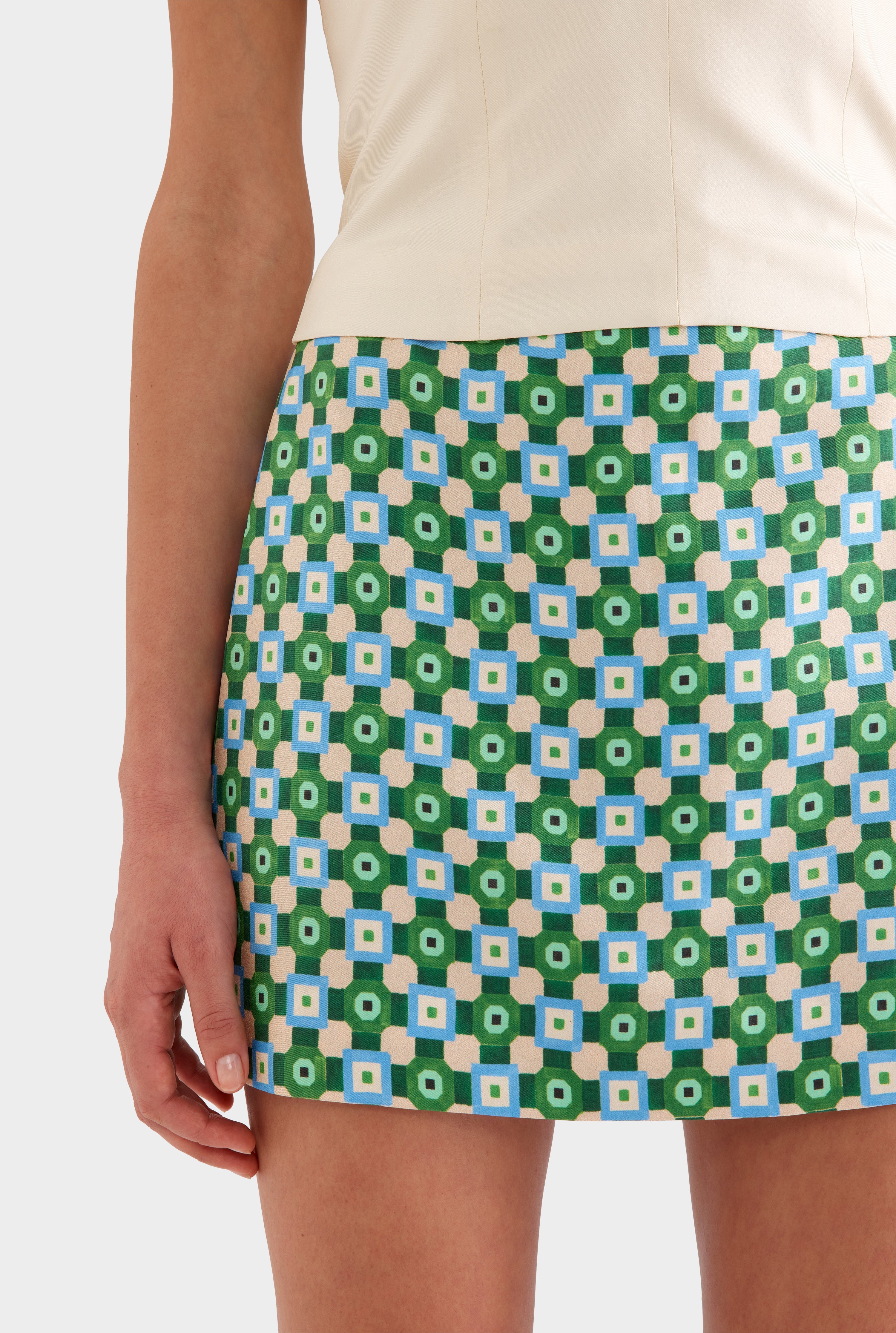 Silk Mini Skirt - Blue/Green Geo