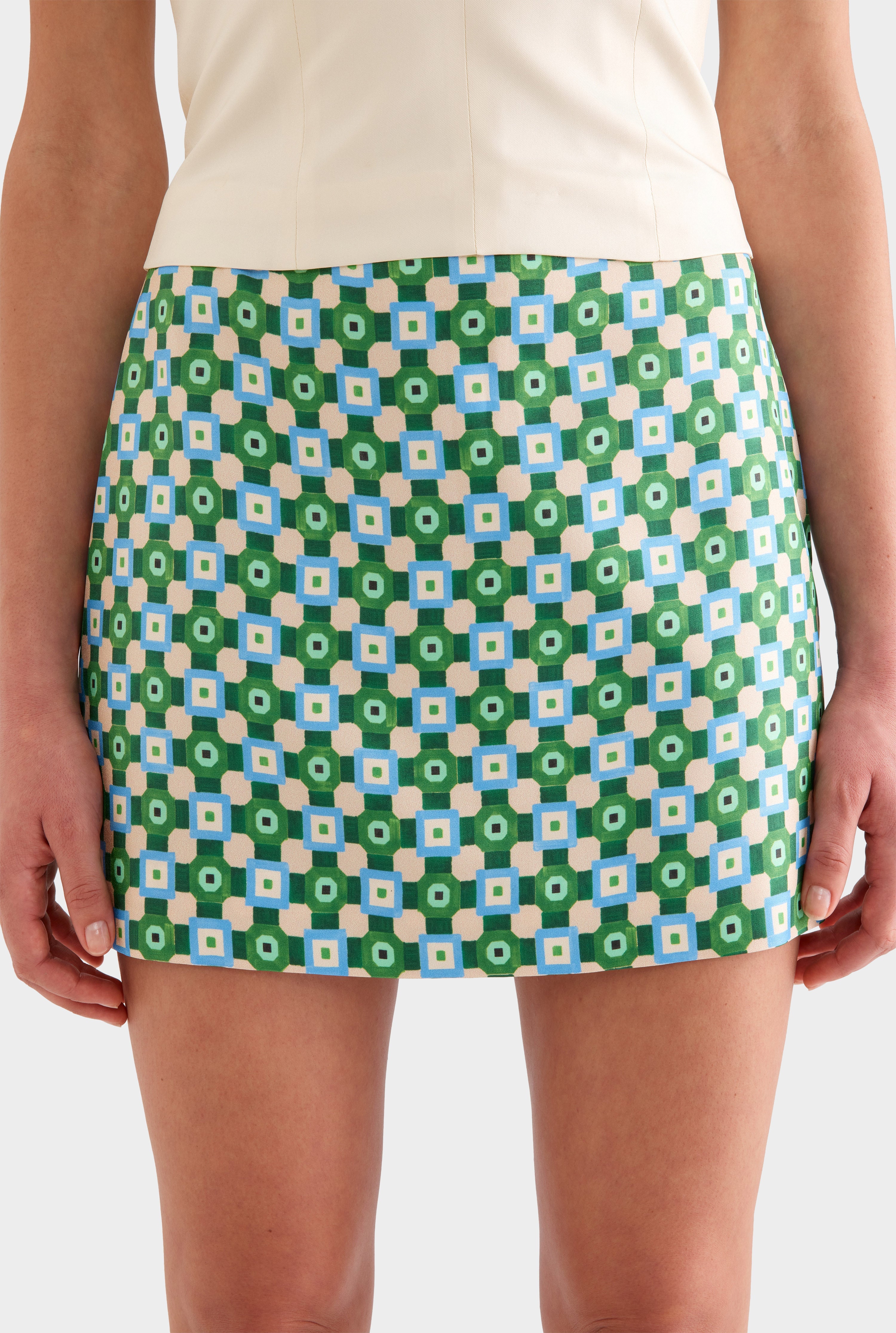 Silk Mini Skirt - Blue/Green Geo