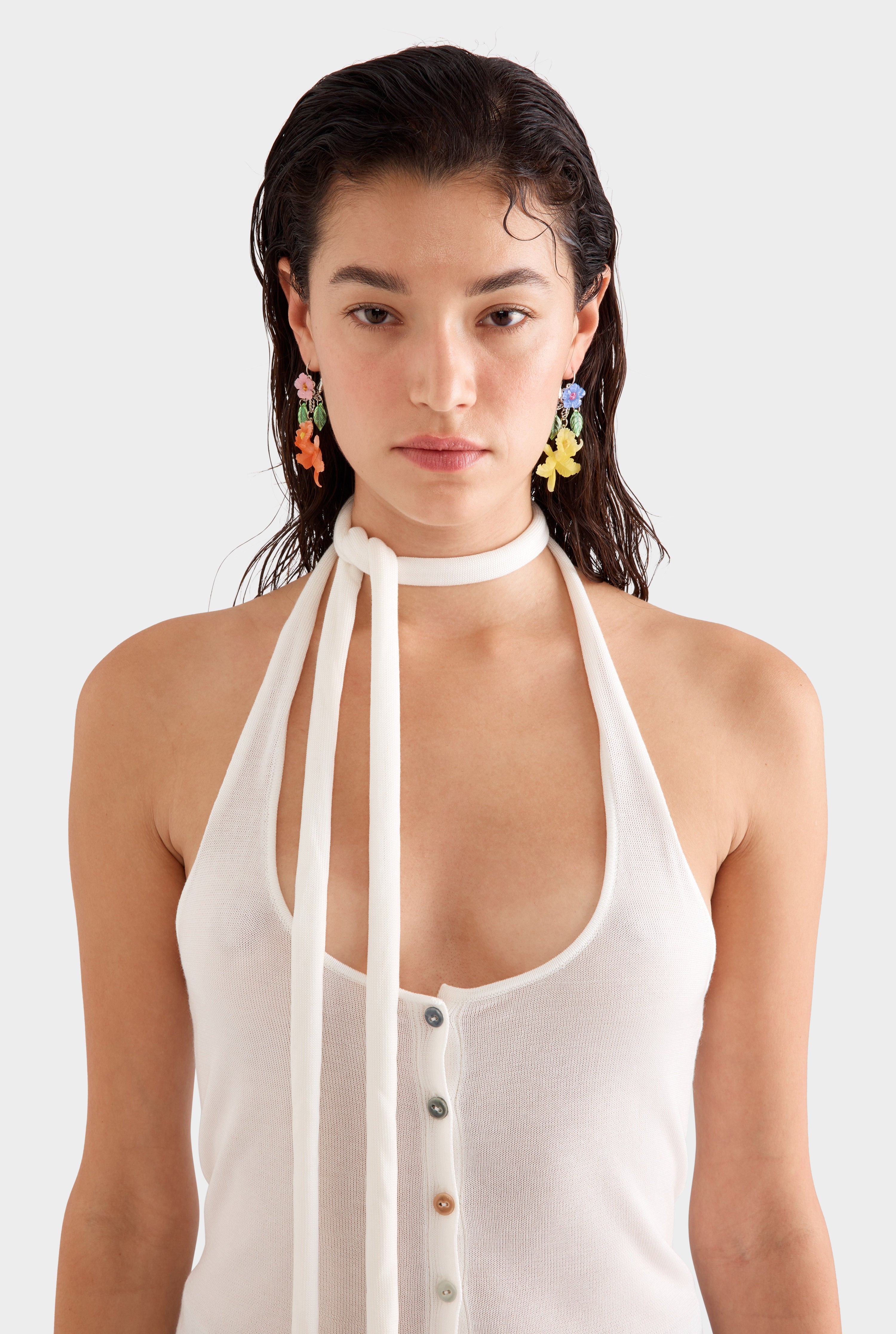 Tencel Scarf Halter Top - Off White