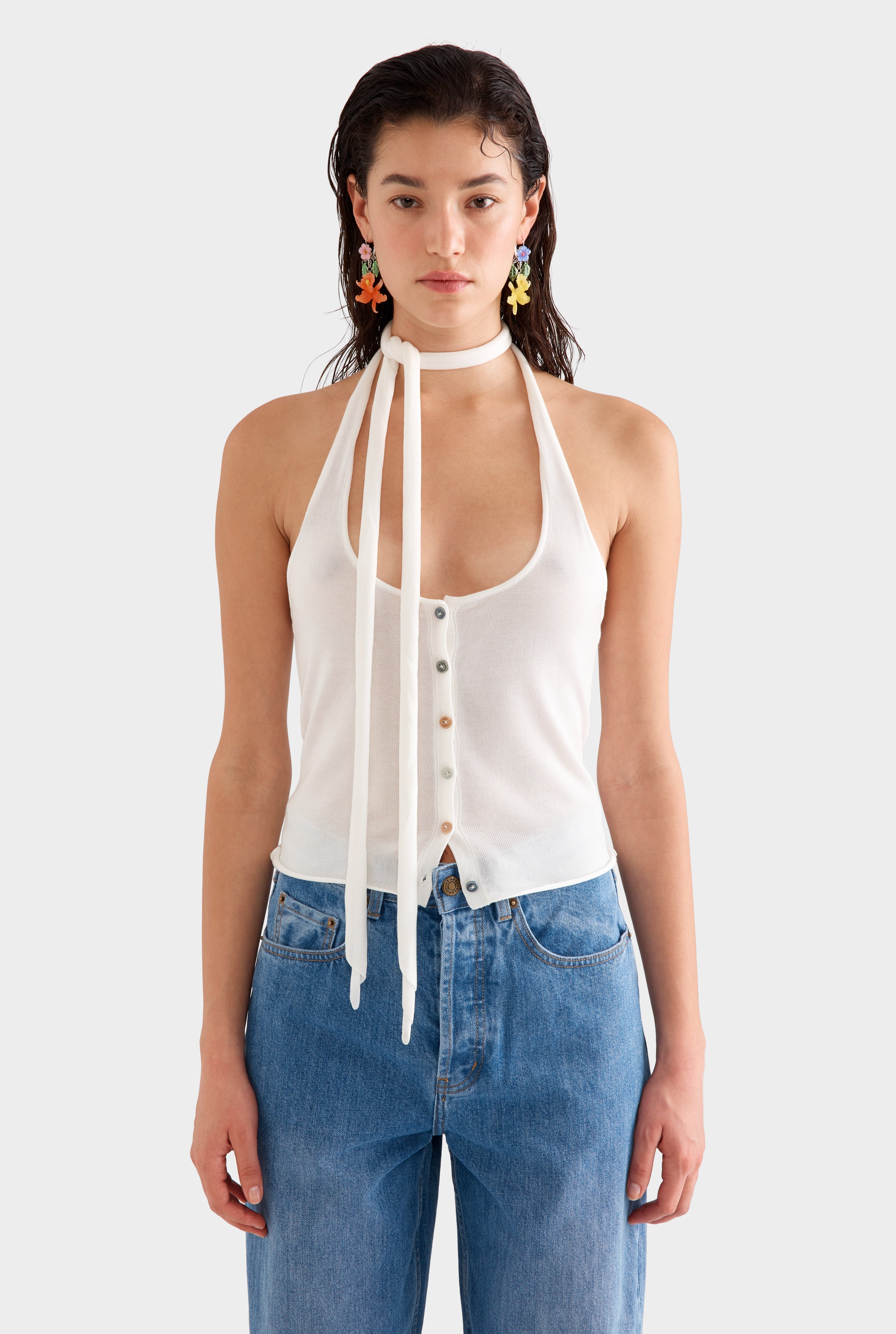 Tencel Scarf Halter Top - Off White