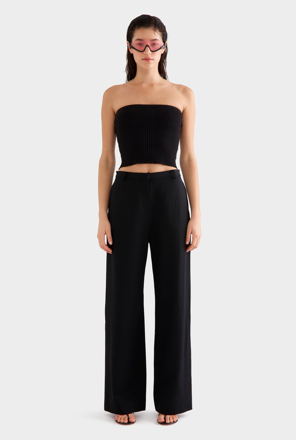 Wide Leg Wool Pant - Black
