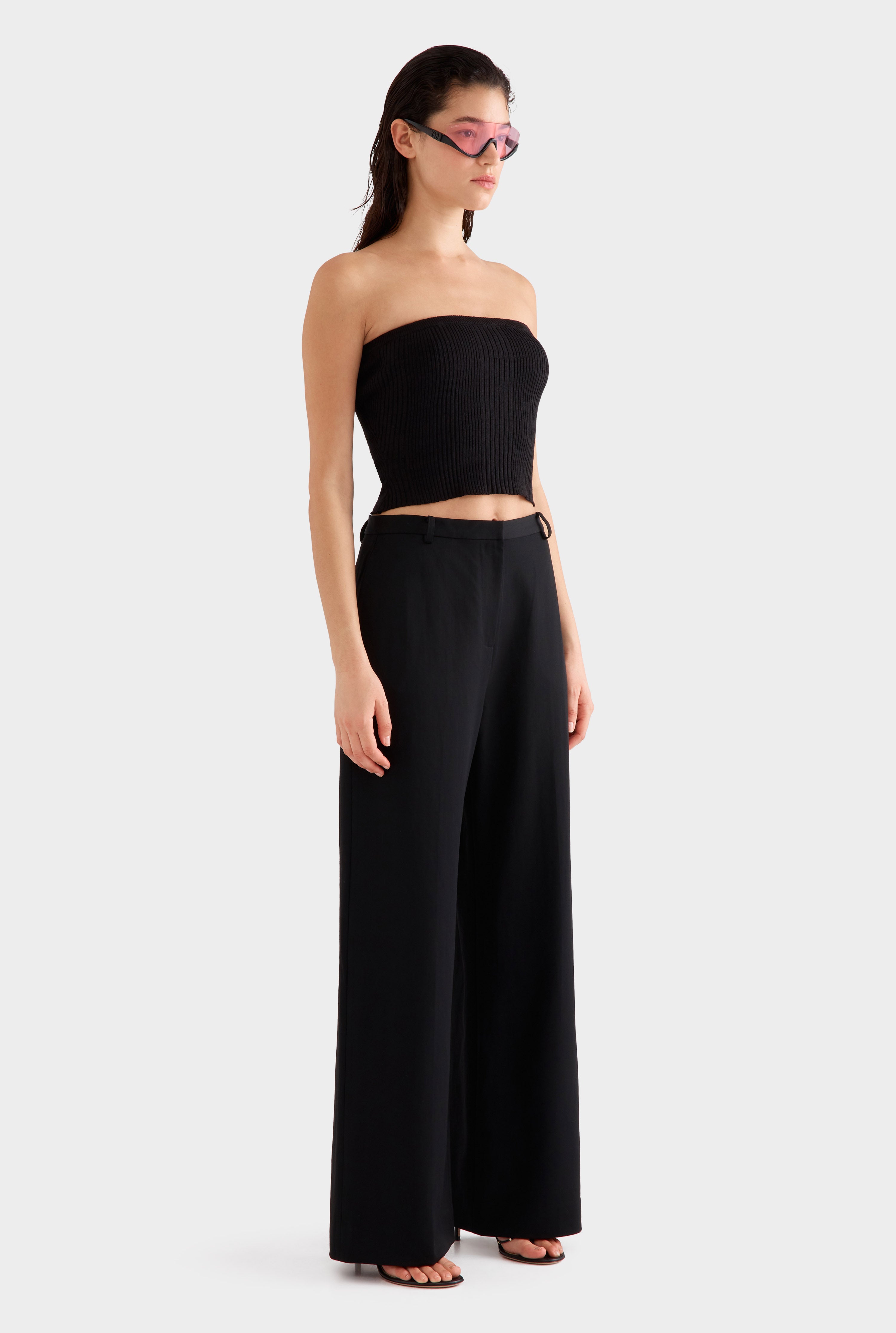 Wide Leg Wool Pant - Black